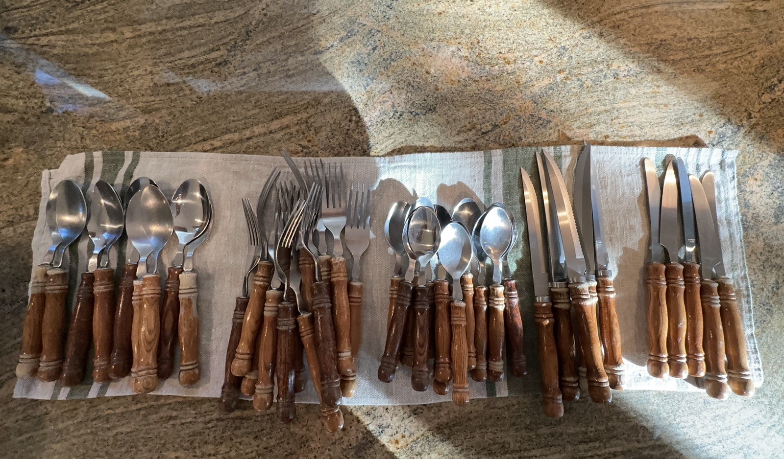 52 Pieces of  Used Vintage Old Homestead Stainless Steel Wood Handle Flatware