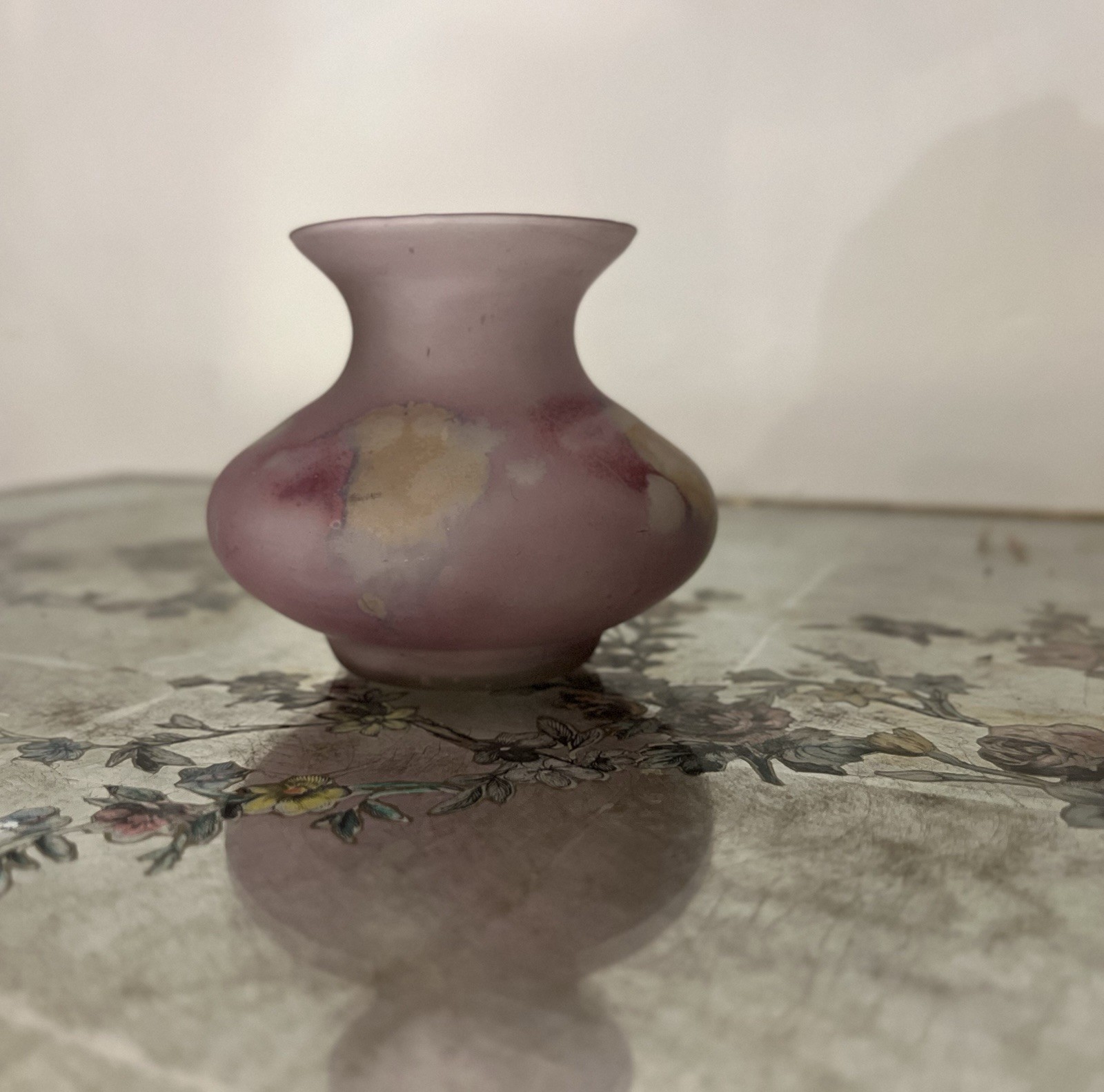 Vintage Ilanit Olamtov Israel Frosted Pink Art Glass Mini Vase Reuven Style 3.5”