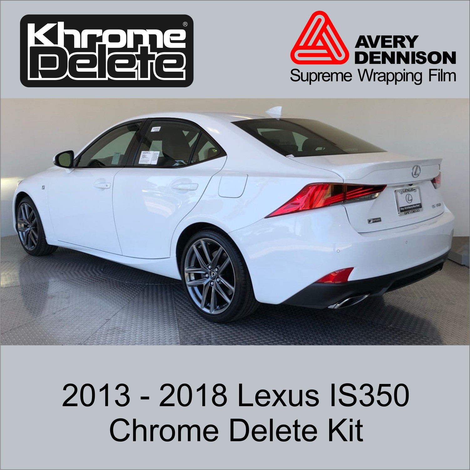 Chrome Delete Vinyl Wrap fitting the 2013-2020 Lexus IS350 (Glossy Black)
