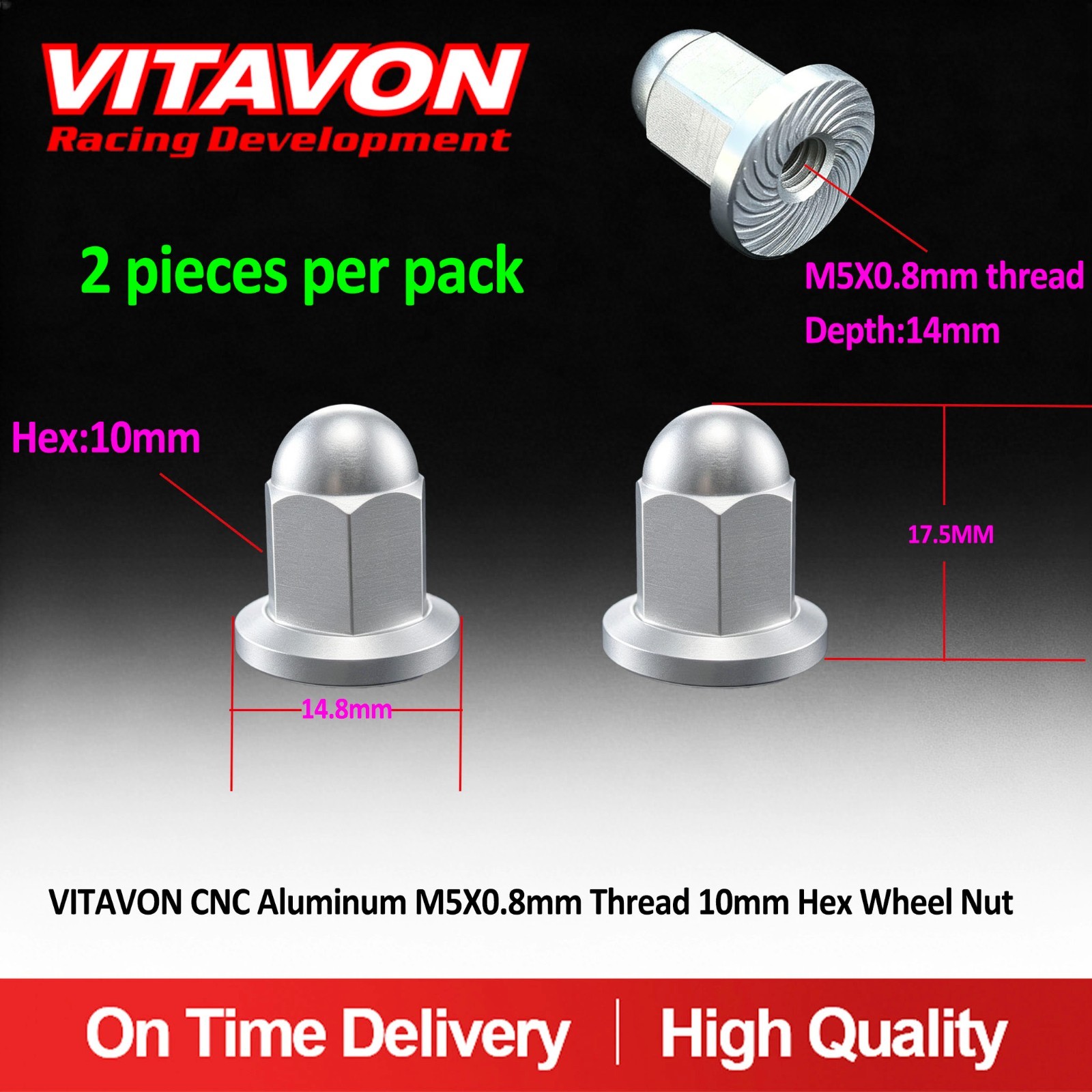 VITAVON CNC Aluminum M5X0.8mm Thread 10mm Hex Wheel Nut VITAVON CNC Aluminum M5X0.8mm Thread 10mm Hex Wheel Nut