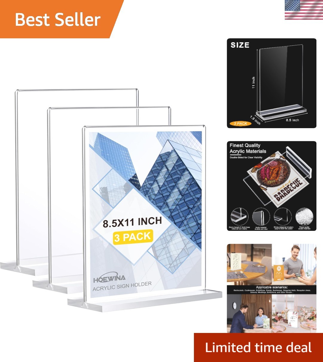 Acrylic Sign Holder 8.5 x 11 Inch 3 Pack, Clear Display Sign Stand for Store Sig Acrylic Sign Holder 8.5 x 11 Inch 3 Pack, Clear Display Sign Stand for Store Sig