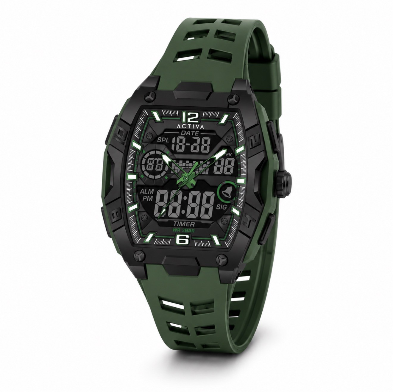 Activa X Invicta (ACW8131-003) Men\'s 50mm Digital Army Green Sport Watch - NEW Activa X Invicta (ACW8131-003) Men\'s 50mm Digital Army Green Sport Watch - NEW