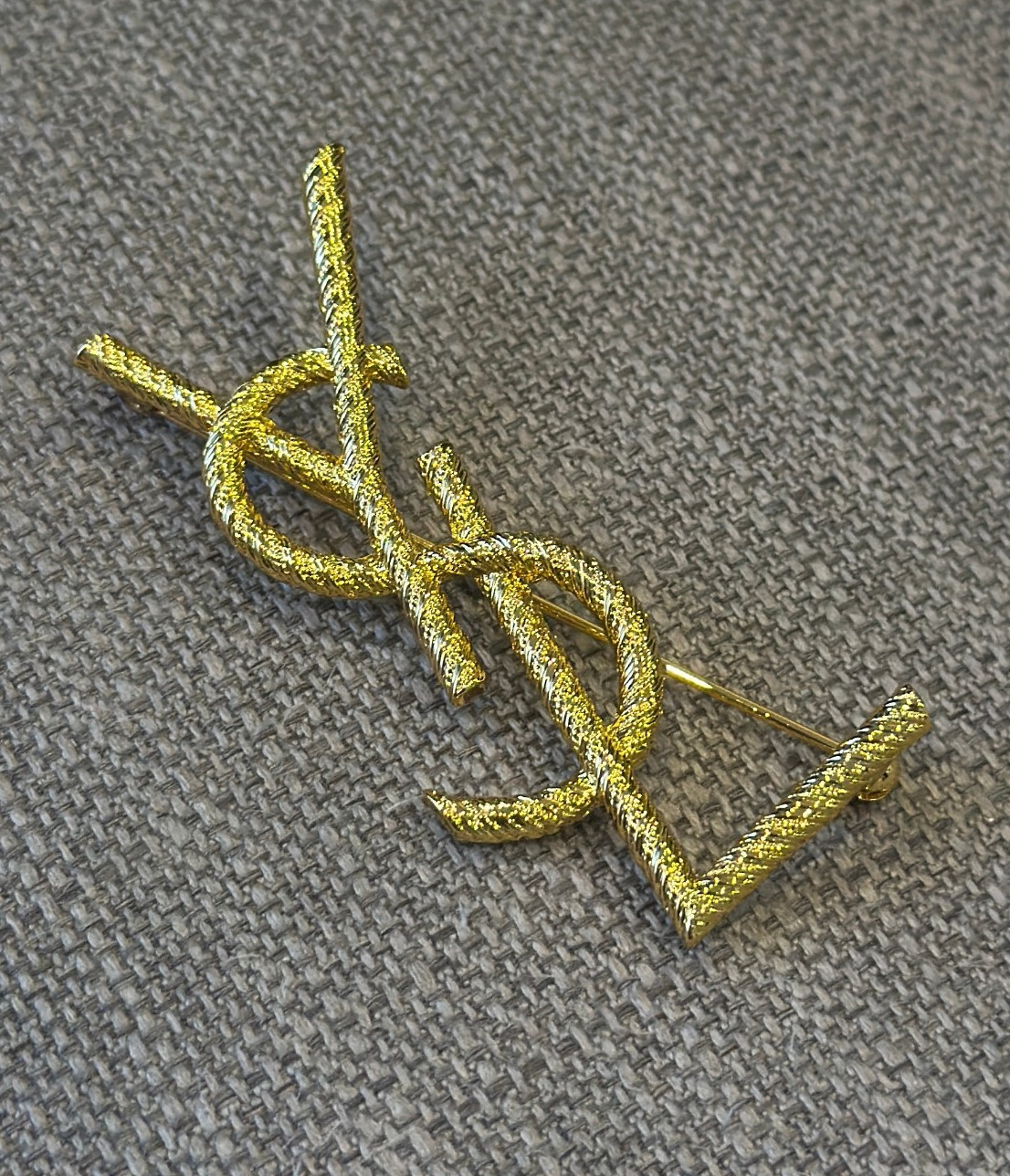 Vintage Yves Saint Laurent YSL Style Woven Brooch Gold Tone Pin Jewelry Designer
