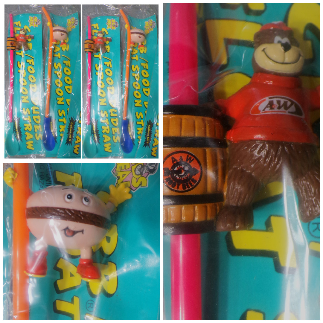 Vtg A&W Promo Float Straw Spoons Lot of 4 2 Bear 2 Hamburger 2001 NIP Food Dudes Vtg A&W Promo Float Straw Spoons Lot of 4 2 Bear 2 Hamburger 2001 NIP Food Dudes