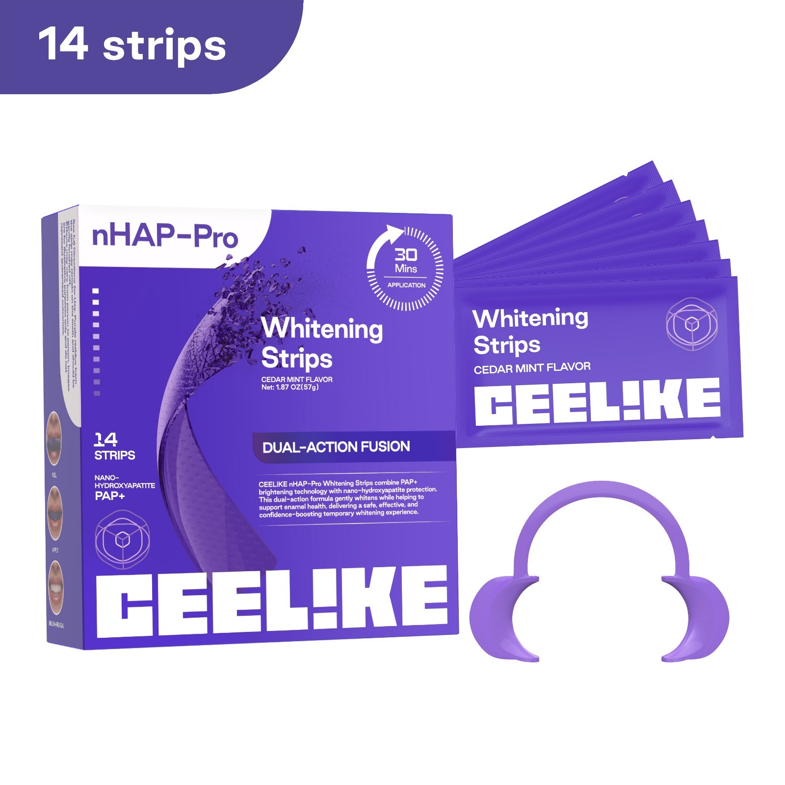 CEELIKE Purple Whitening Strips, PAP + nHAP, 14Strips (7-Day)