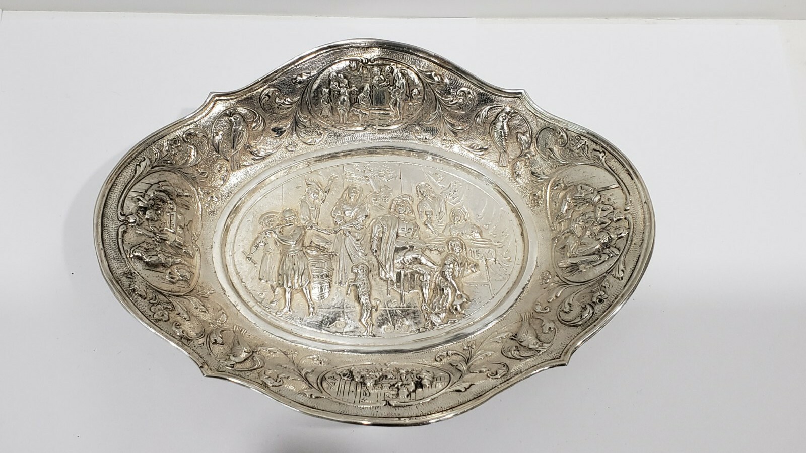 Antique Dutch Hallmarked 833 Silver Embossed Dish Antique Dutch Hallmarked 833 Silver Embossed Dish