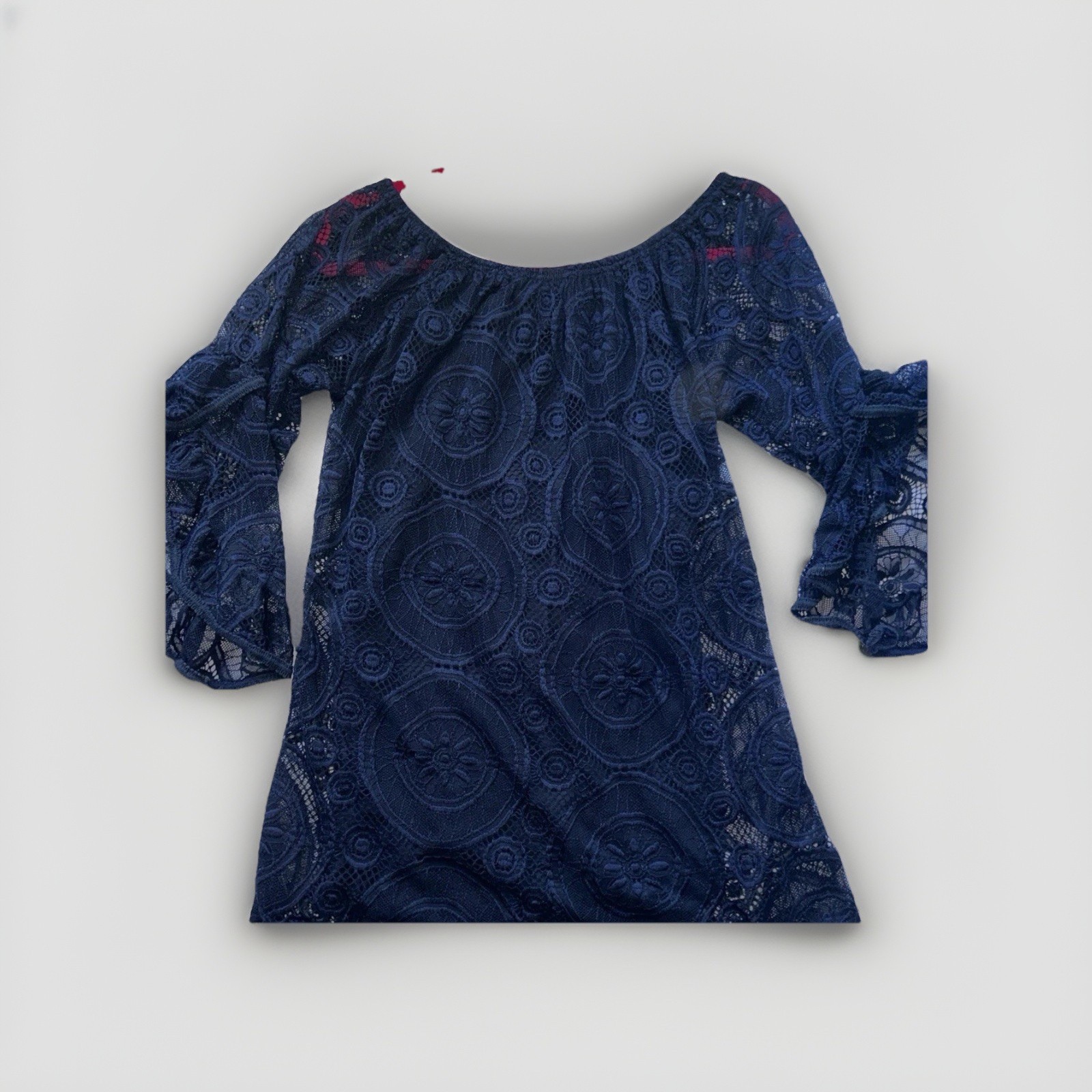 LILDY Sz S M Floral Lace 3/4 Sleeve Tunic Blue Black Whimsygoth Witchy