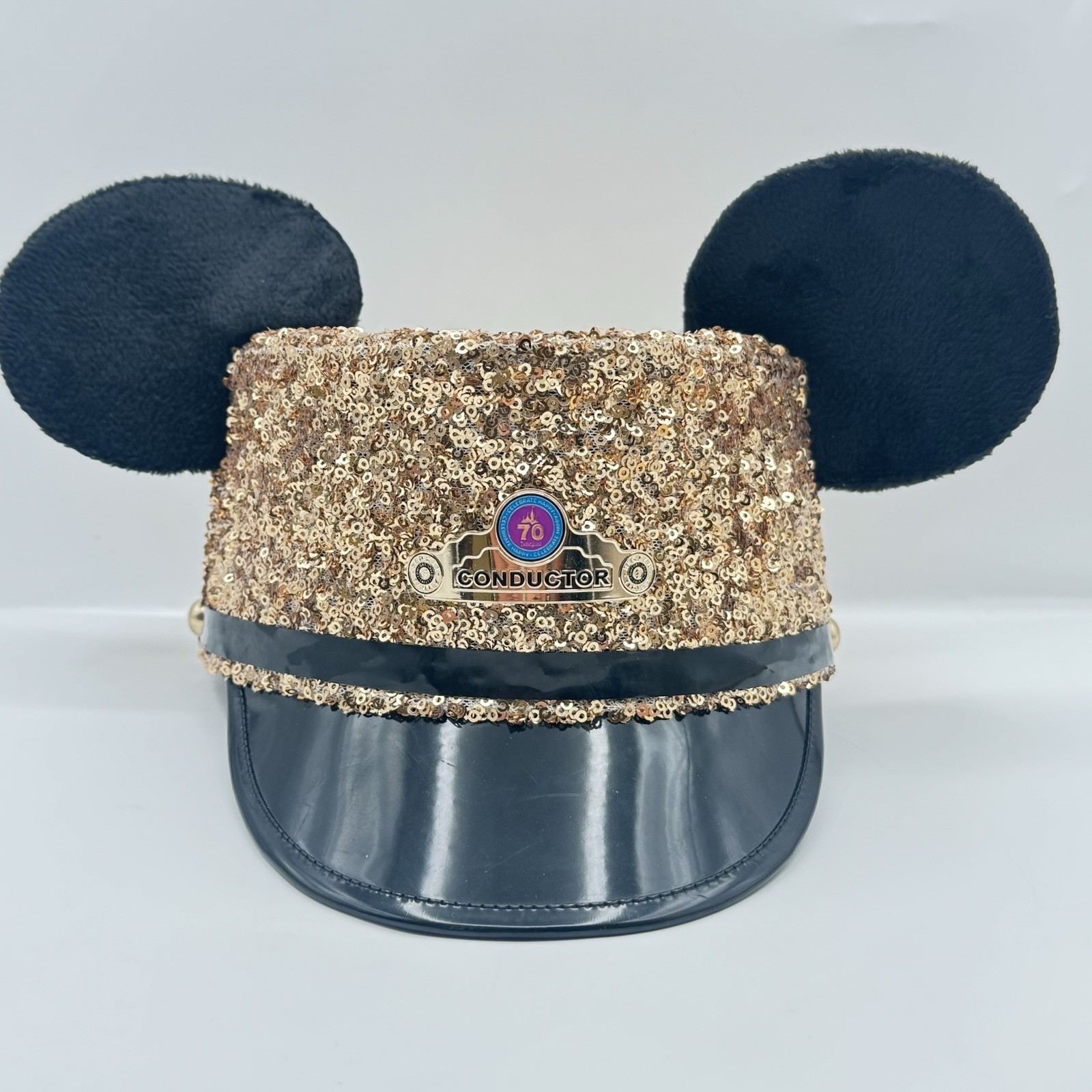 Disneyland 70th Anniversary Sequined CONDUCTOR Hat Ears Small/Medium 55CM Disneyland 70th Anniversary Sequined CONDUCTOR Hat Ears Small/Medium 55CM