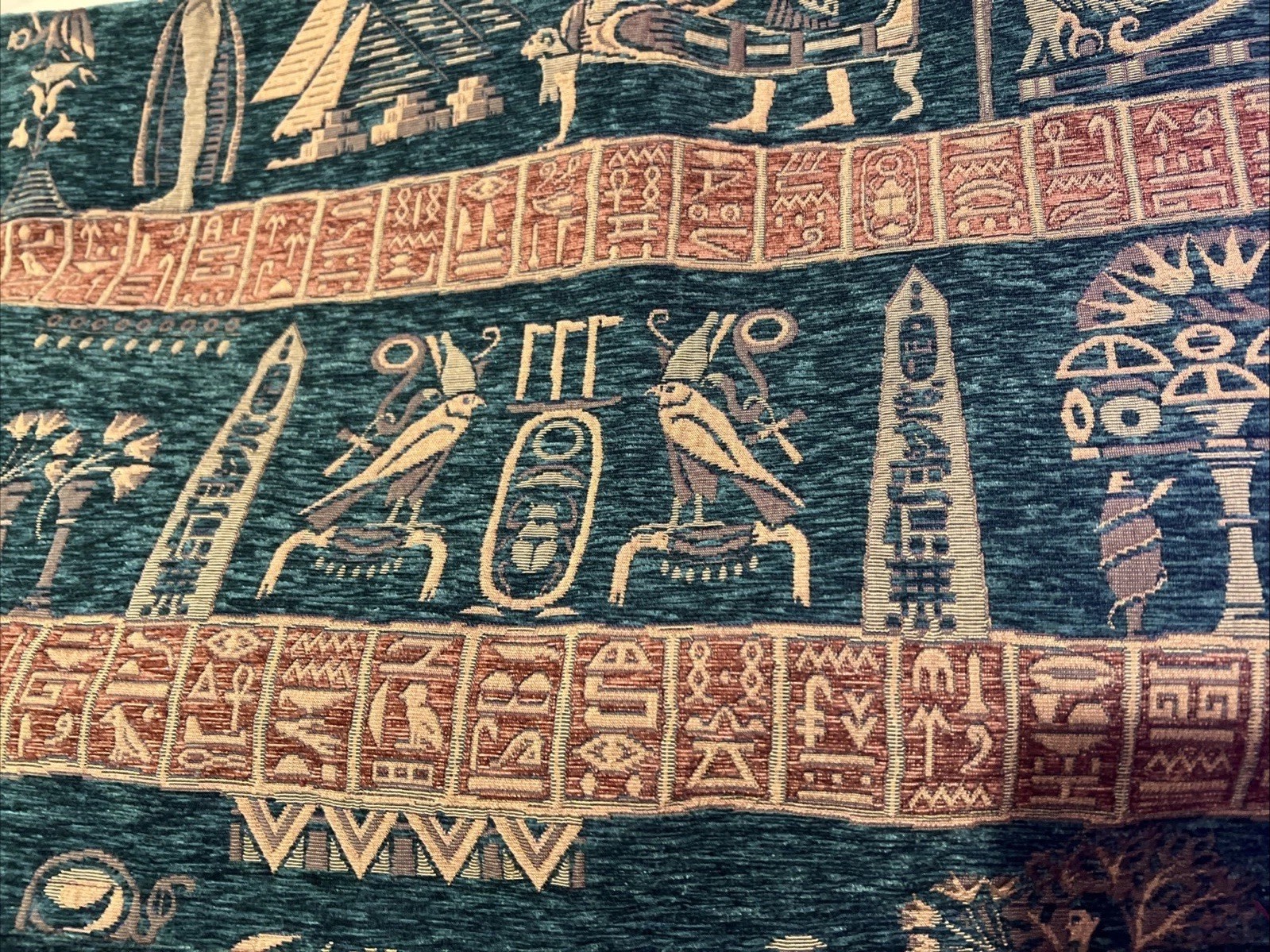 upholstery fabric vintage Egyptian Themed Thick Rare 2m X 1.5m. Green Burgundy