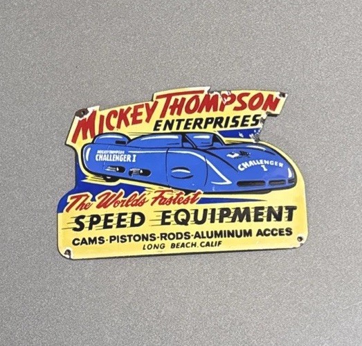 VINTAGE 12” MICKEY THOMPSON SPEED PORCELAIN SIGN CAR GAS OIL TRUCK MOTORCYCLE VINTAGE 12” MICKEY THOMPSON SPEED PORCELAIN SIGN CAR GAS OIL TRUCK MOTORCYCLE