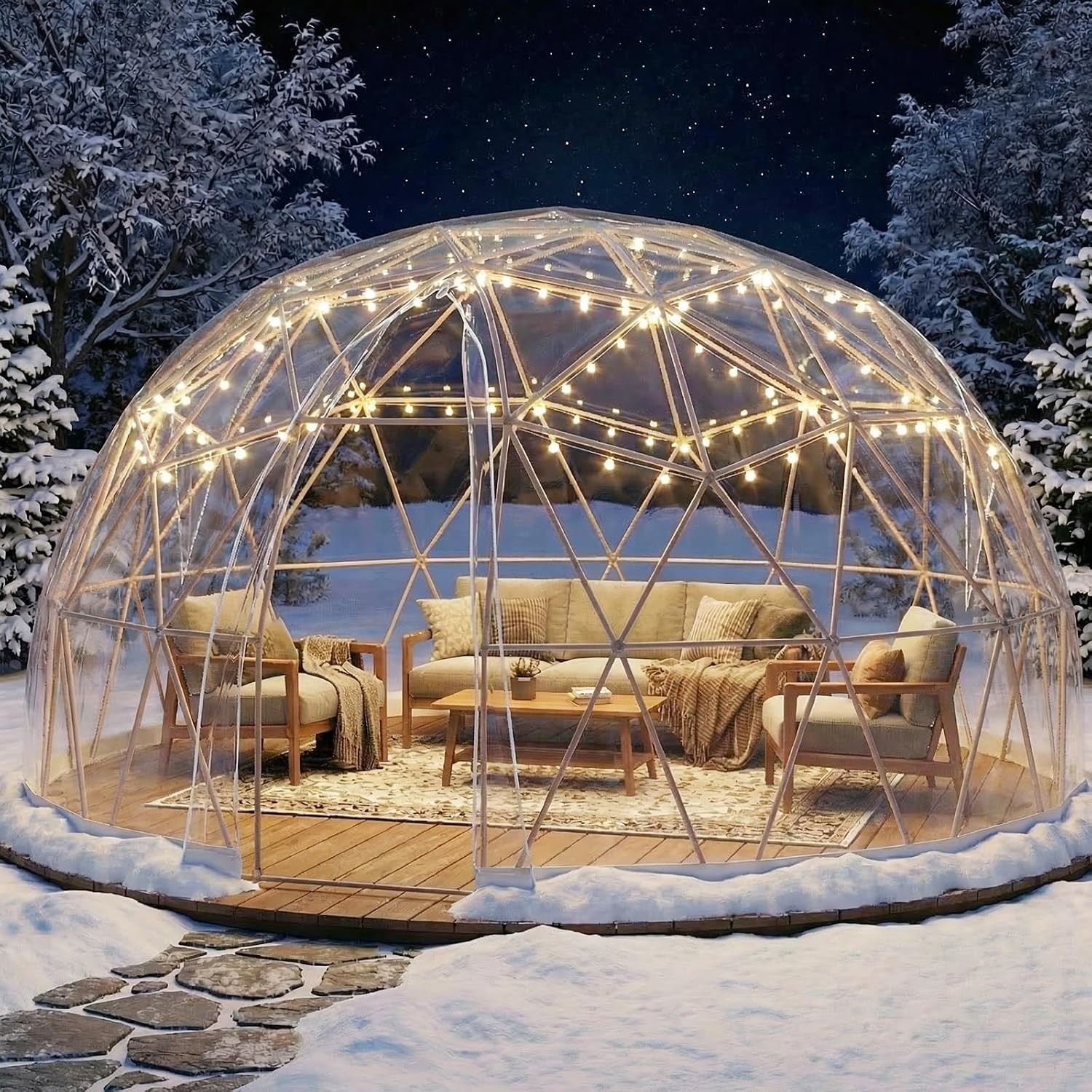 12x7.2 FT Clear Bubble Garden Dome Tent for 4-7 Outdoor TPU PC Poles 360° View 12x7.2 FT Clear Bubble Garden Dome Tent for 4-7 Outdoor TPU PC Poles 360° View