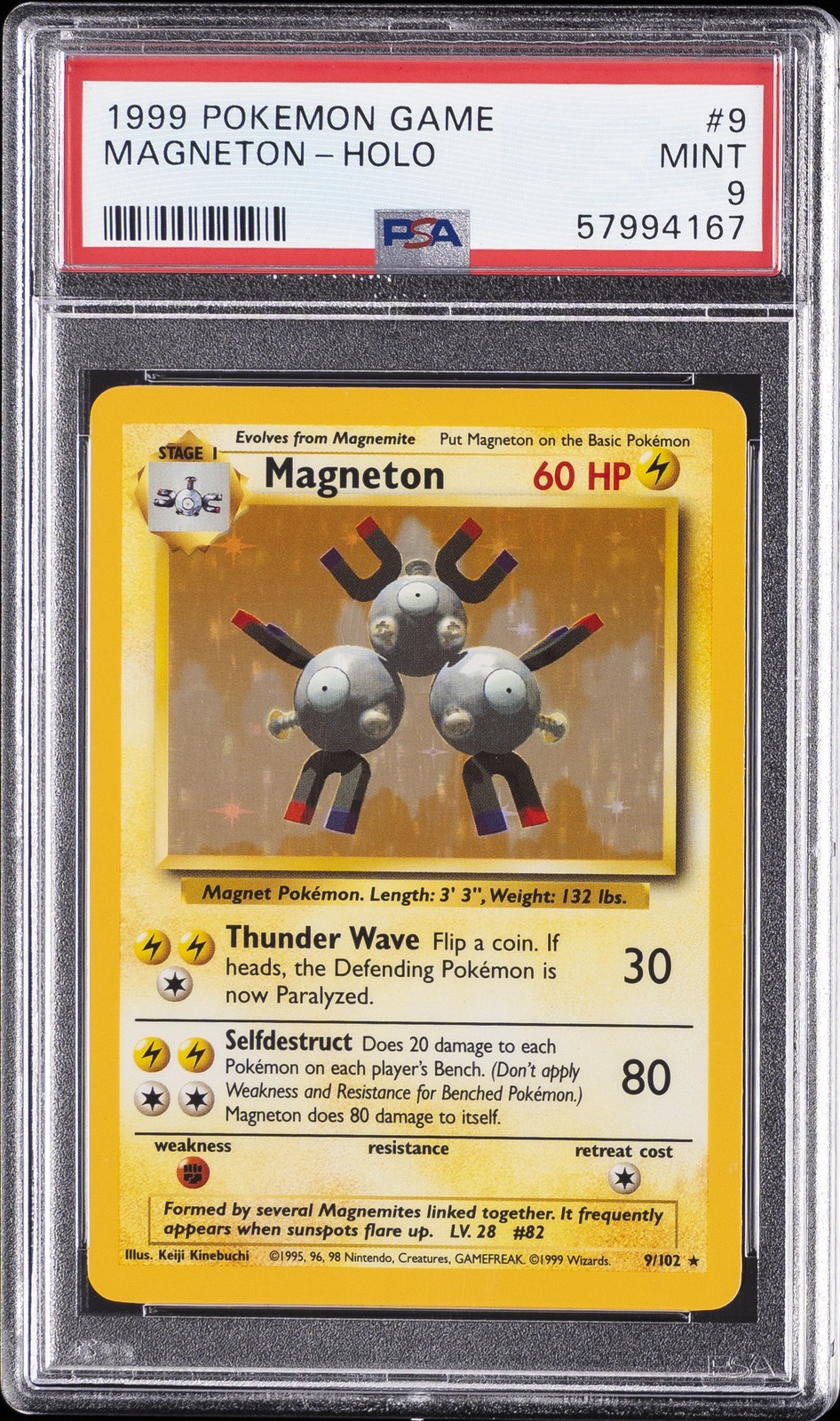 1999 POKEMON GAME #9 MAGNETON-HOLO PSA 9
