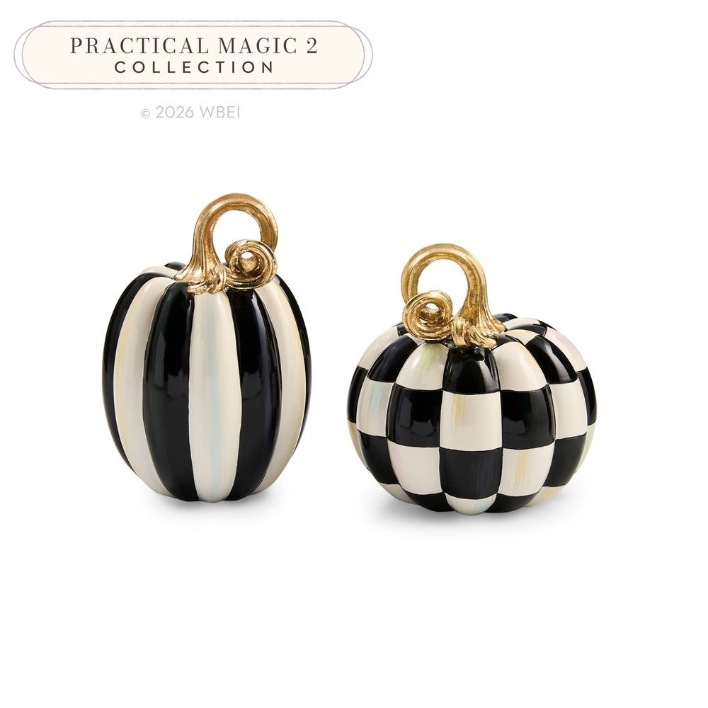 MACKENZIE CHILDS Courtly Check and Stripe Petite Pumpkins, Set of 2 NEW