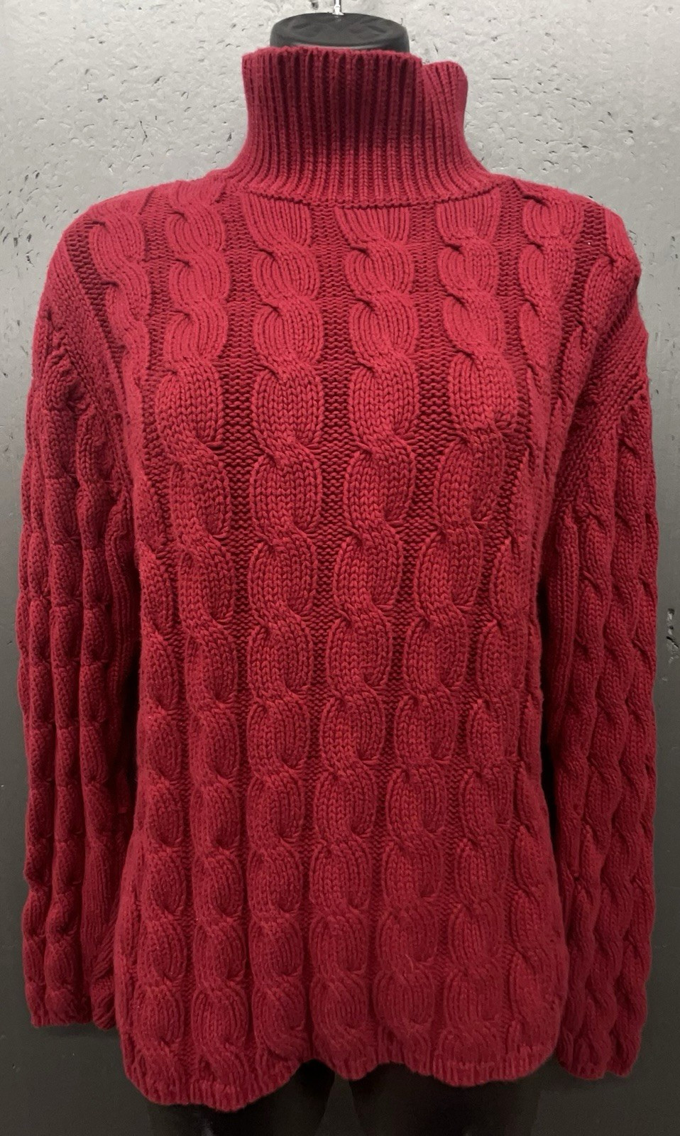 Vtg LL Bean Sweater Women XL Red Chunky Cable Knit Cotton Preppy Classic