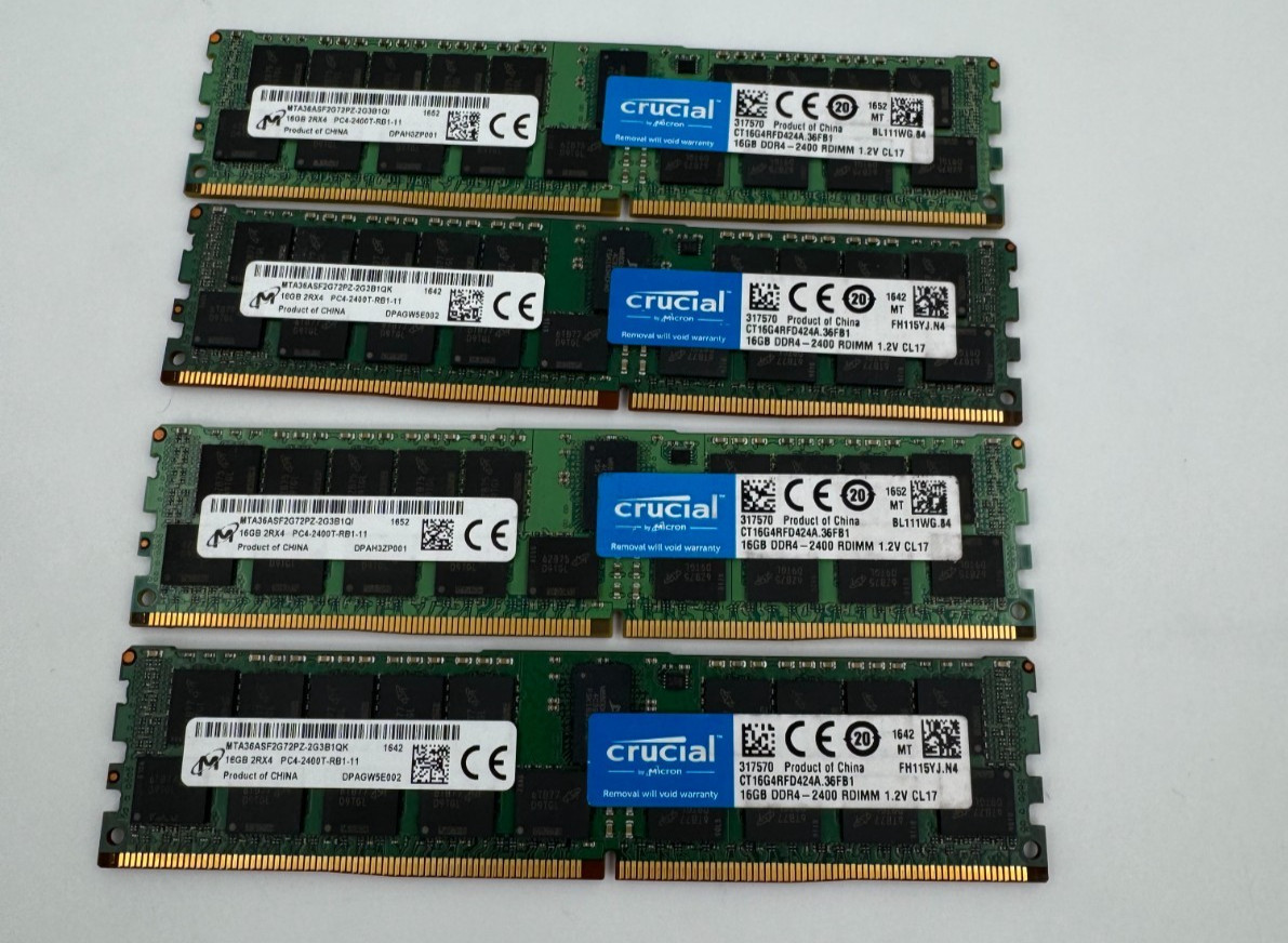Crucial Micron 64GB 4x16GB DDR4-2400 ECC RDIMM CT16G4RFD424A Server RAM