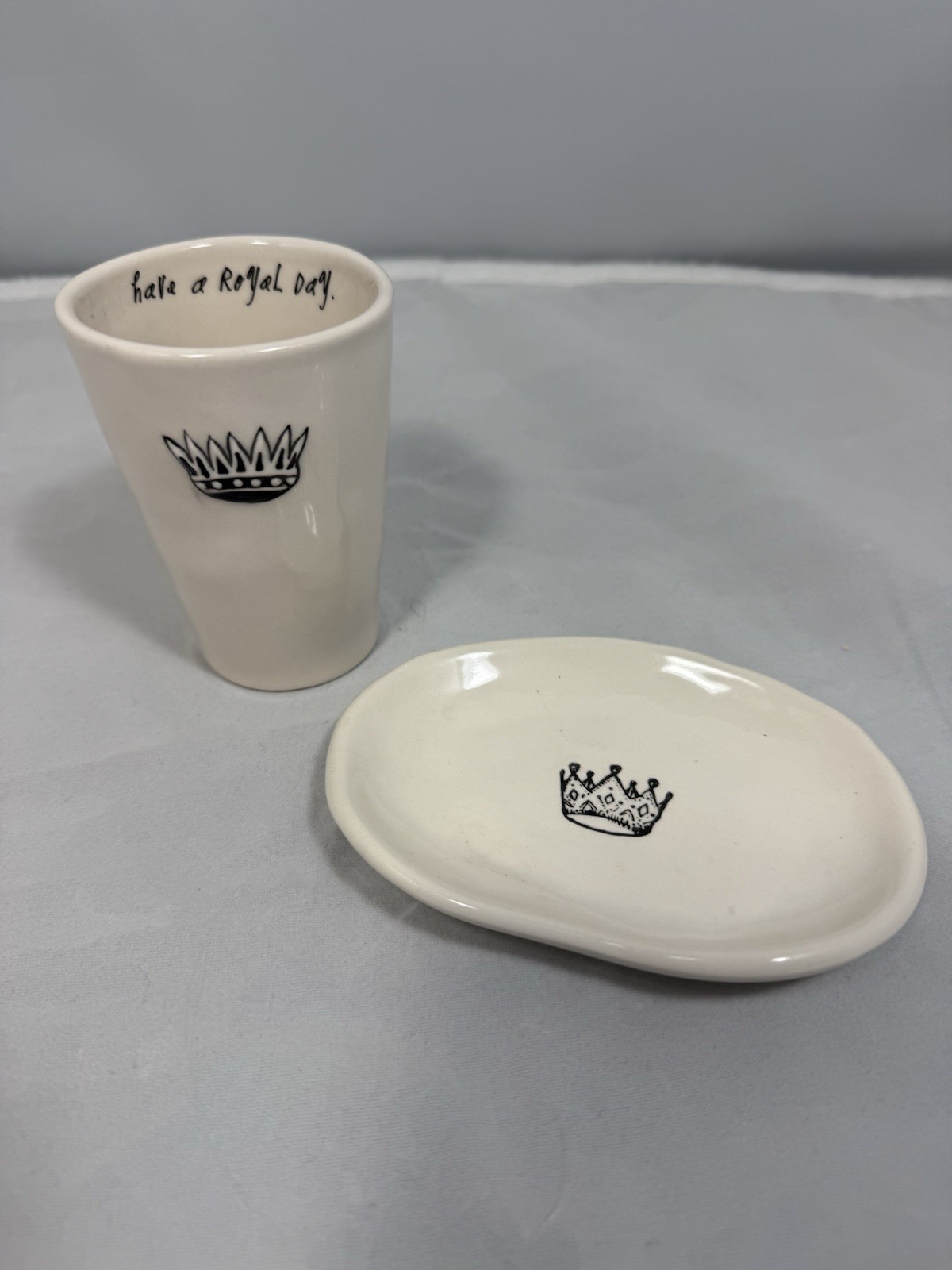 Vintange Rae Dunn Artisan Collection Have a Royal Day cup and plate RARE HTF