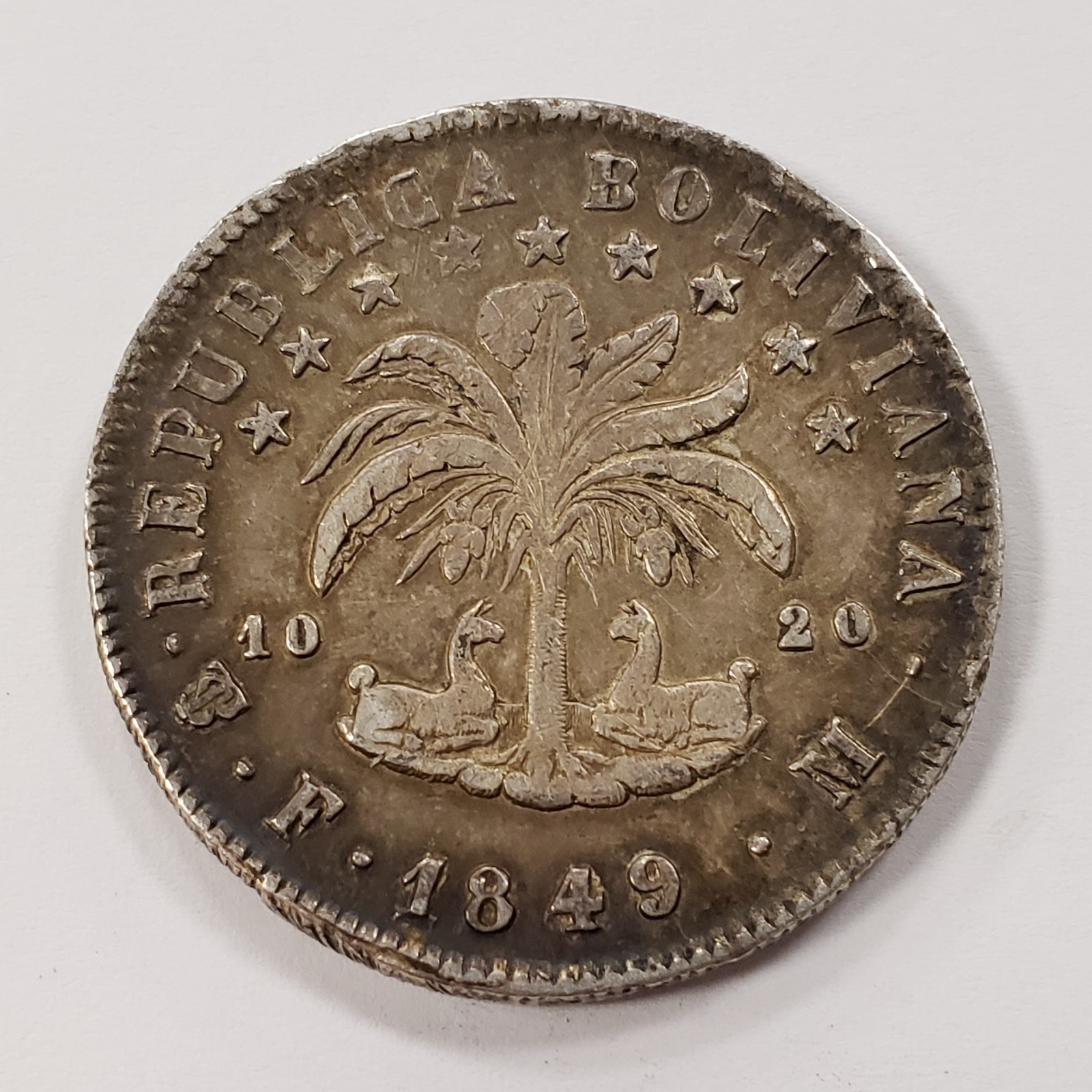 1849 PTS FM Bolivia 8 Soles Silver .7839 ASW - KM109 - SKU-Q5665