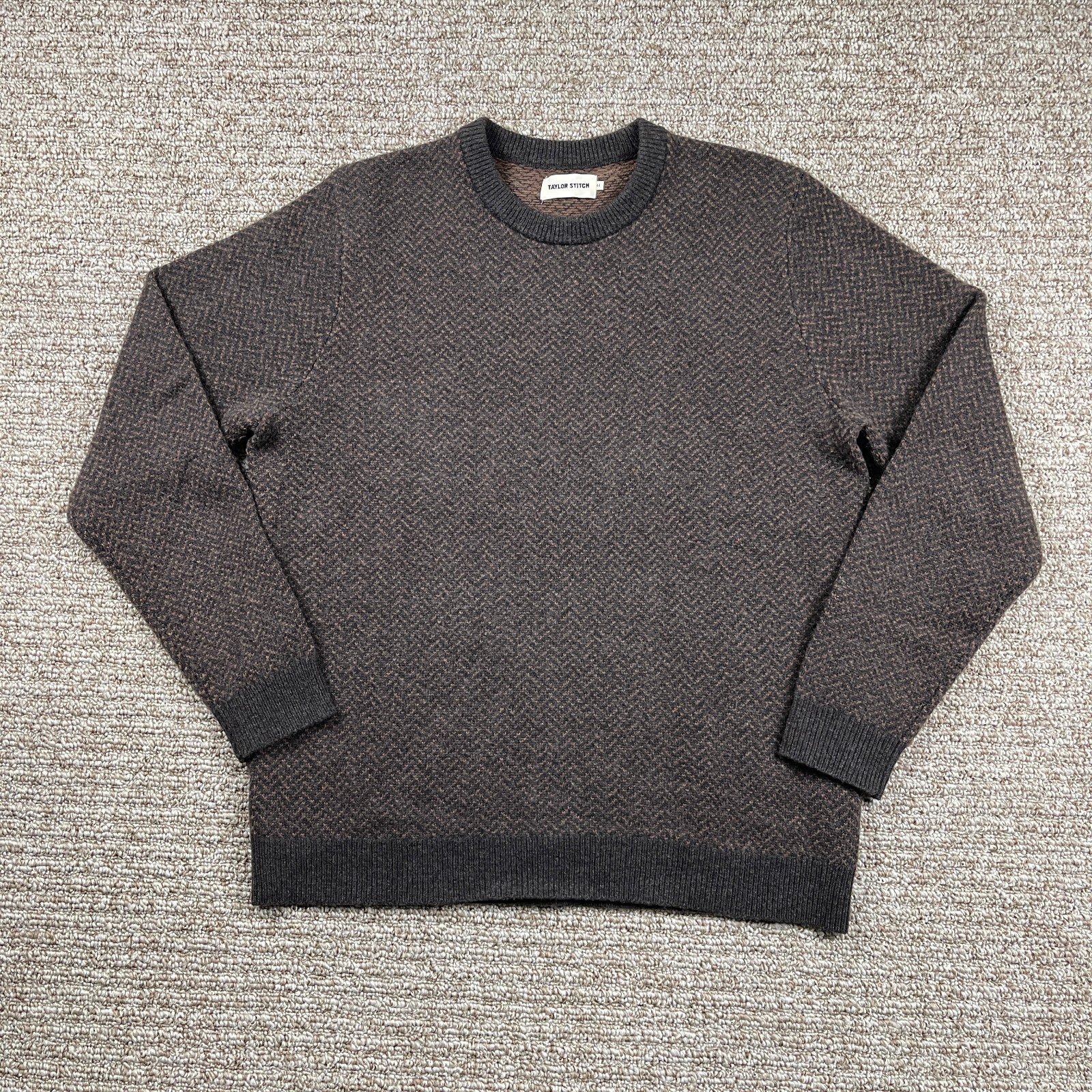 Taylor Stitch Eddy Crew Sweater Coffee Herringbone Merino Wool Size 44 Taylor Stitch Eddy Crew Sweater Coffee Herringbone Merino Wool Size 44