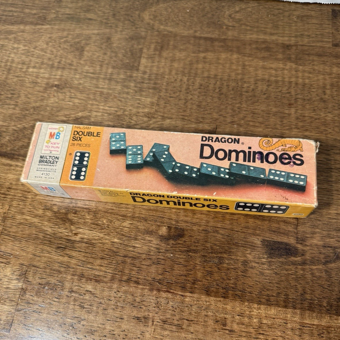 Milton Bradley Vintage 1970 Dragon Dominoes Double Six 28 Piece Set MPN 4130
