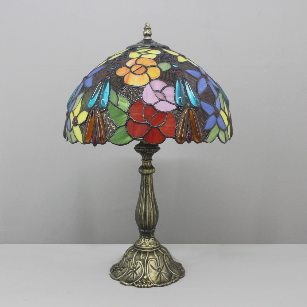 Victorian Tiffany Style Table Lamp Stained Glass Bedside Standing Lamp