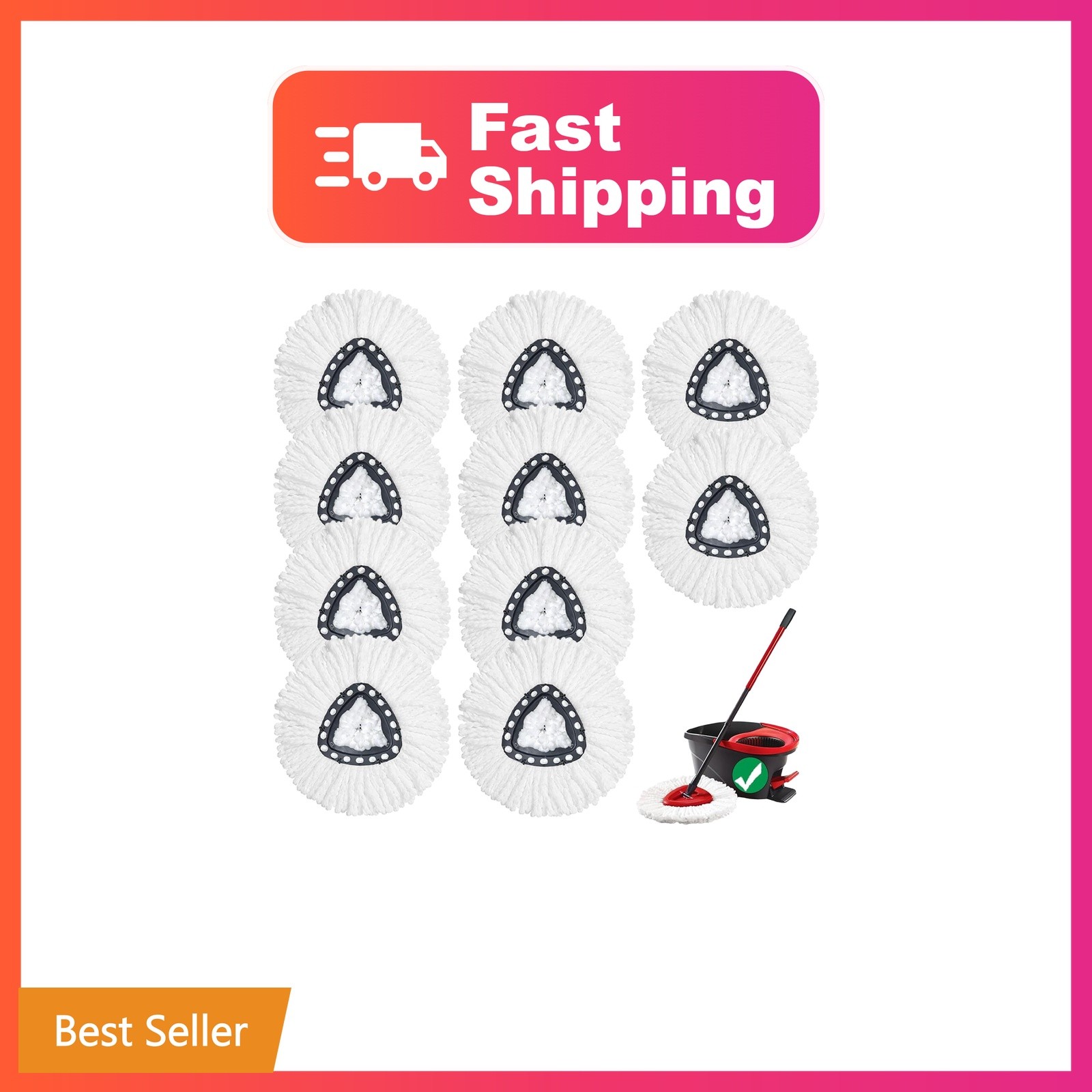 10PCS Spin Mop Replacement,100% Microfiber,Machine Washable,360° Rotation | C...