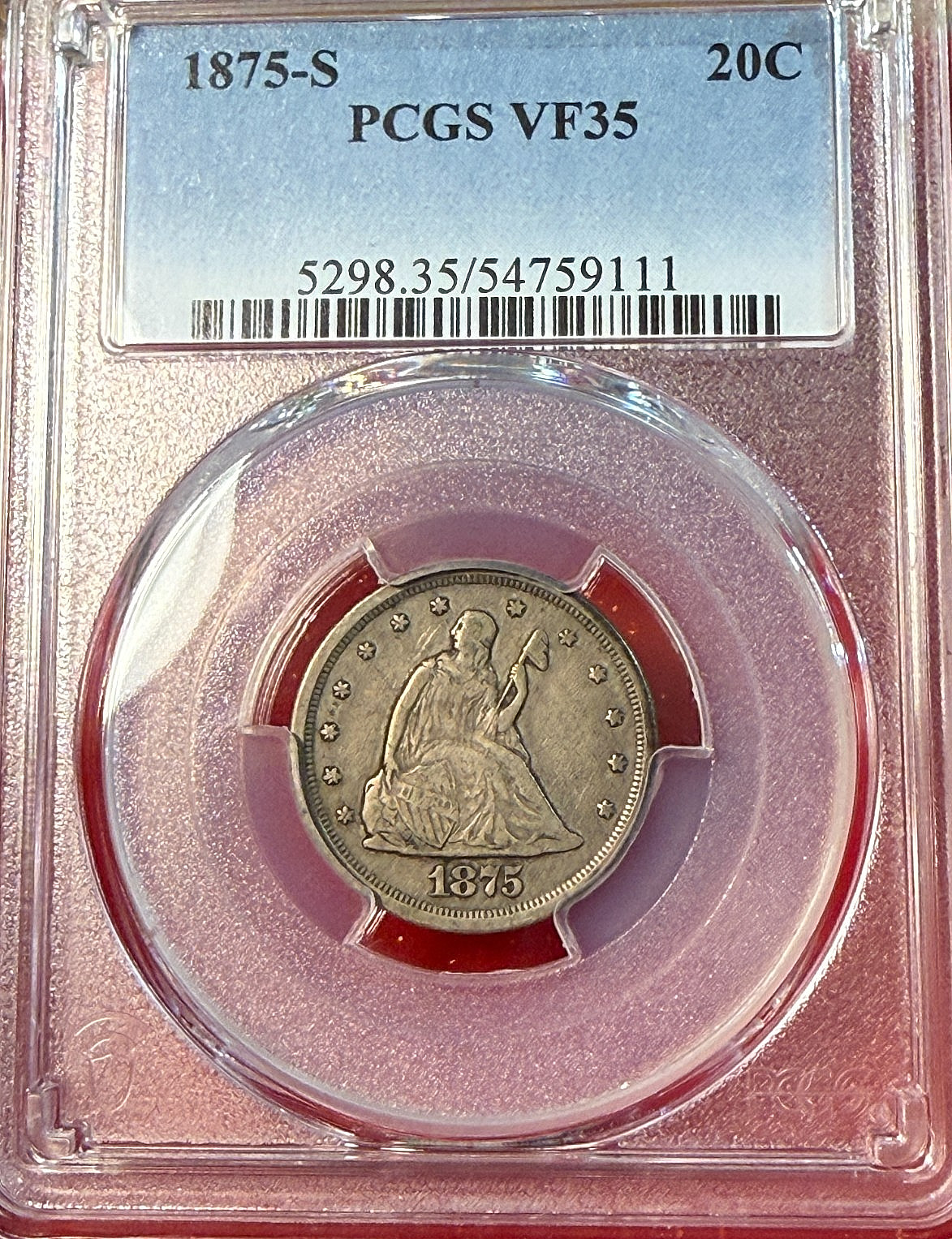 1875-S 20 Cent Piece PCGS VF35 Super, New Slab Best Price Ebay* CHRC