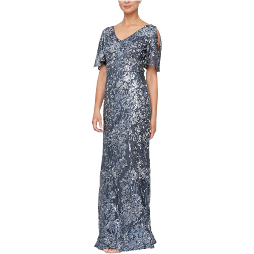 Alex Evenings Women's Long  Sequin Dress, Charcoal, US 12