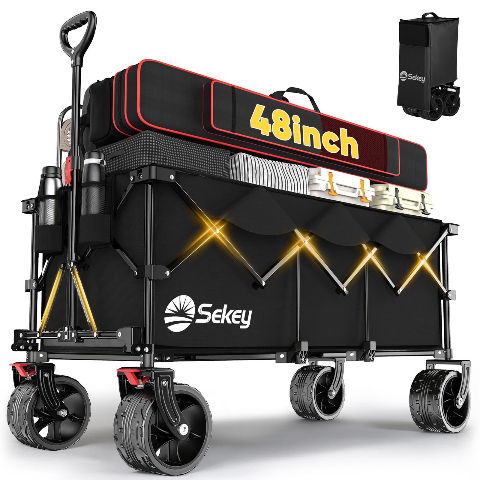 Sekey 48\'\'L Collapsible Foldable Extended Wagon 440lbs Weight Capacity. Black Sekey 48\'\'L Collapsible Foldable Extended Wagon 440lbs Weight Capacity. Black