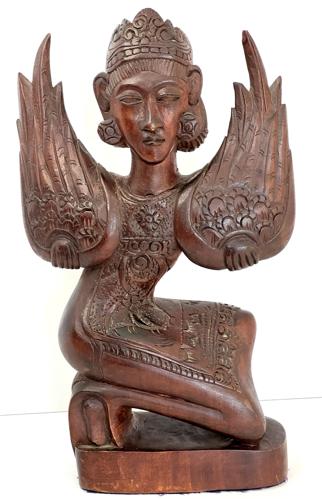 Vintage Hand Carved Wood Balinese Legong Dancer Statue Art Deco Style Bali 11.5”