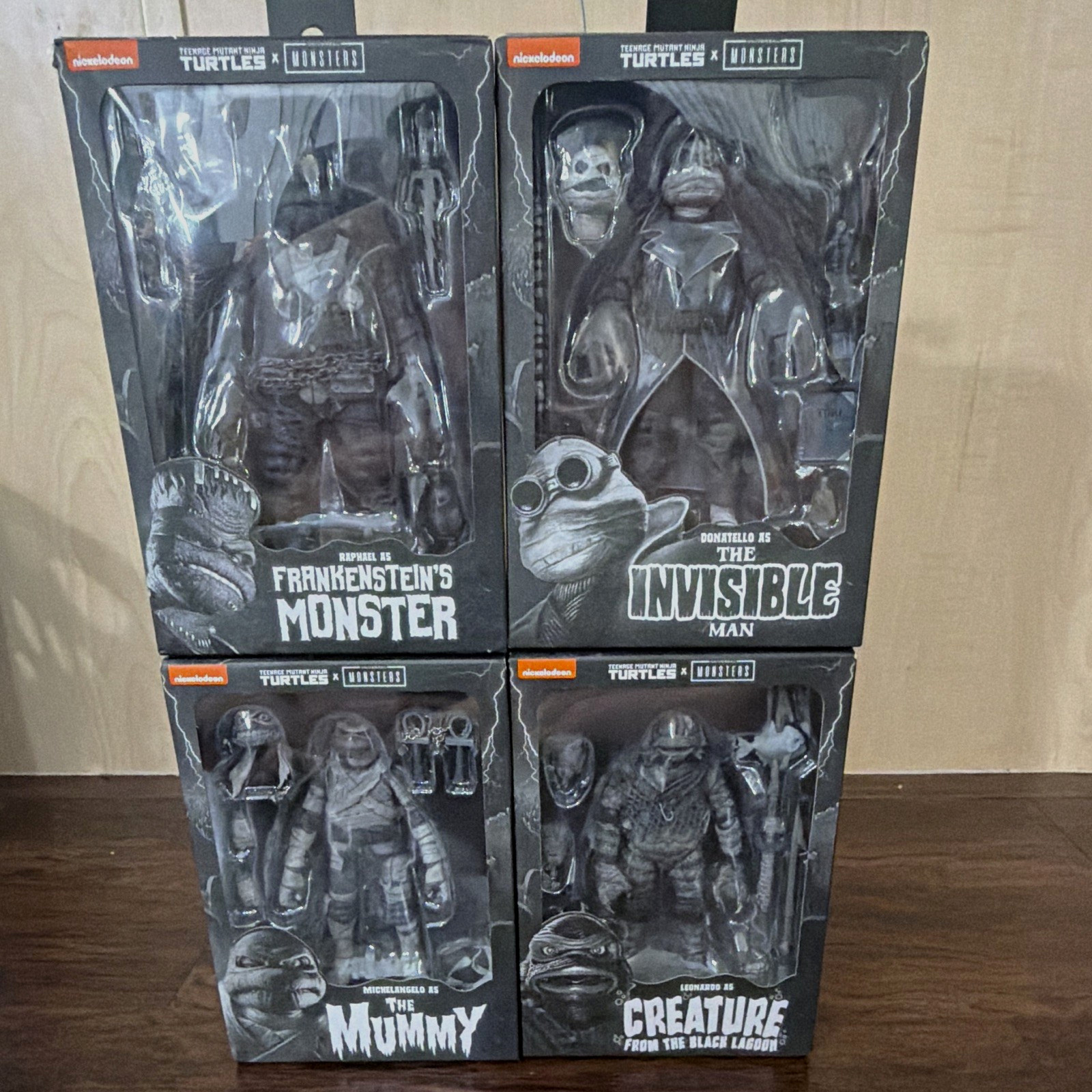 NECA TMNT Universal Monsters Action Figure 4-Pack Black & White Set Sealed NIB