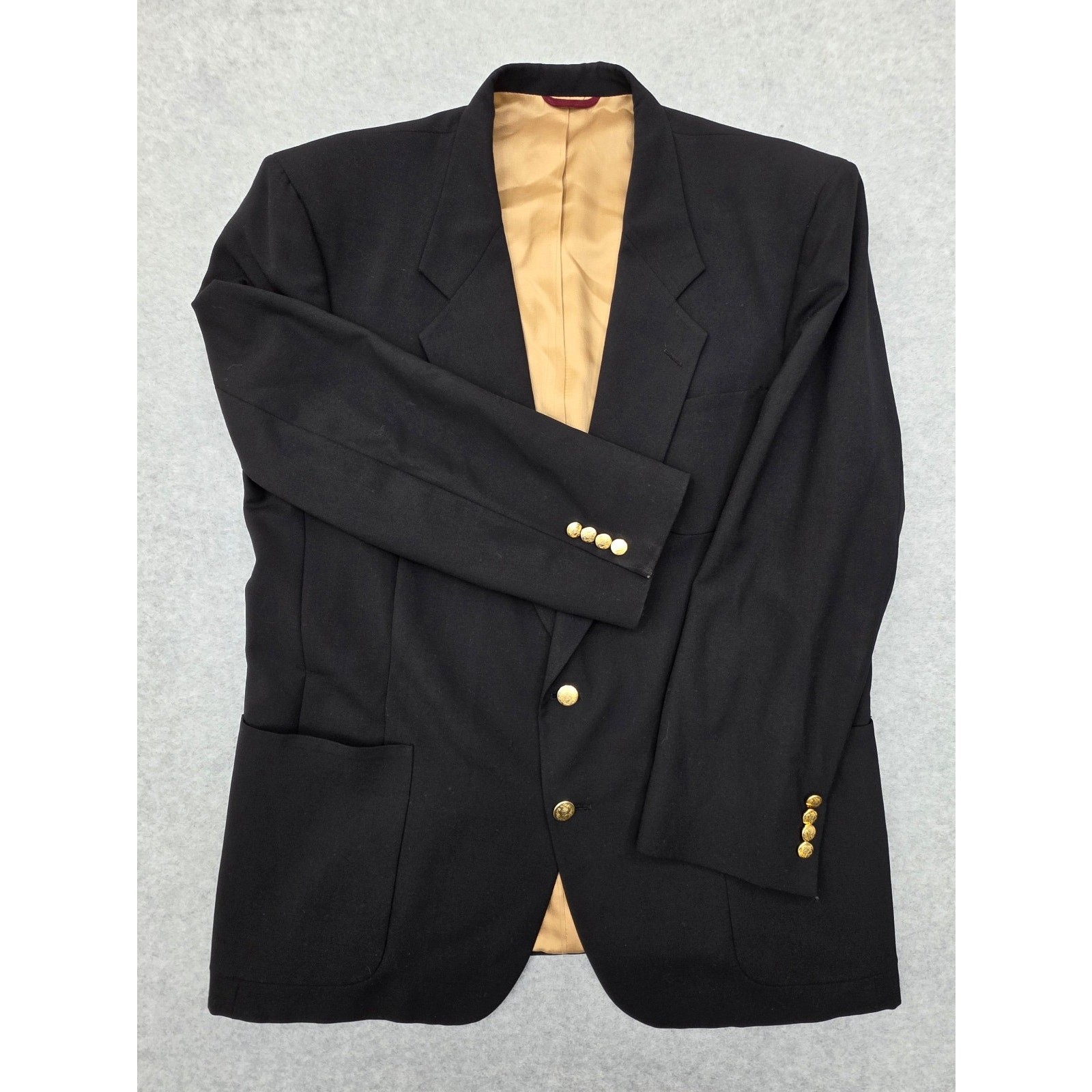Vintage Hart Schaffner Marx Jacobson\'s Black Blazer 46L Gold Crest Buttons USA