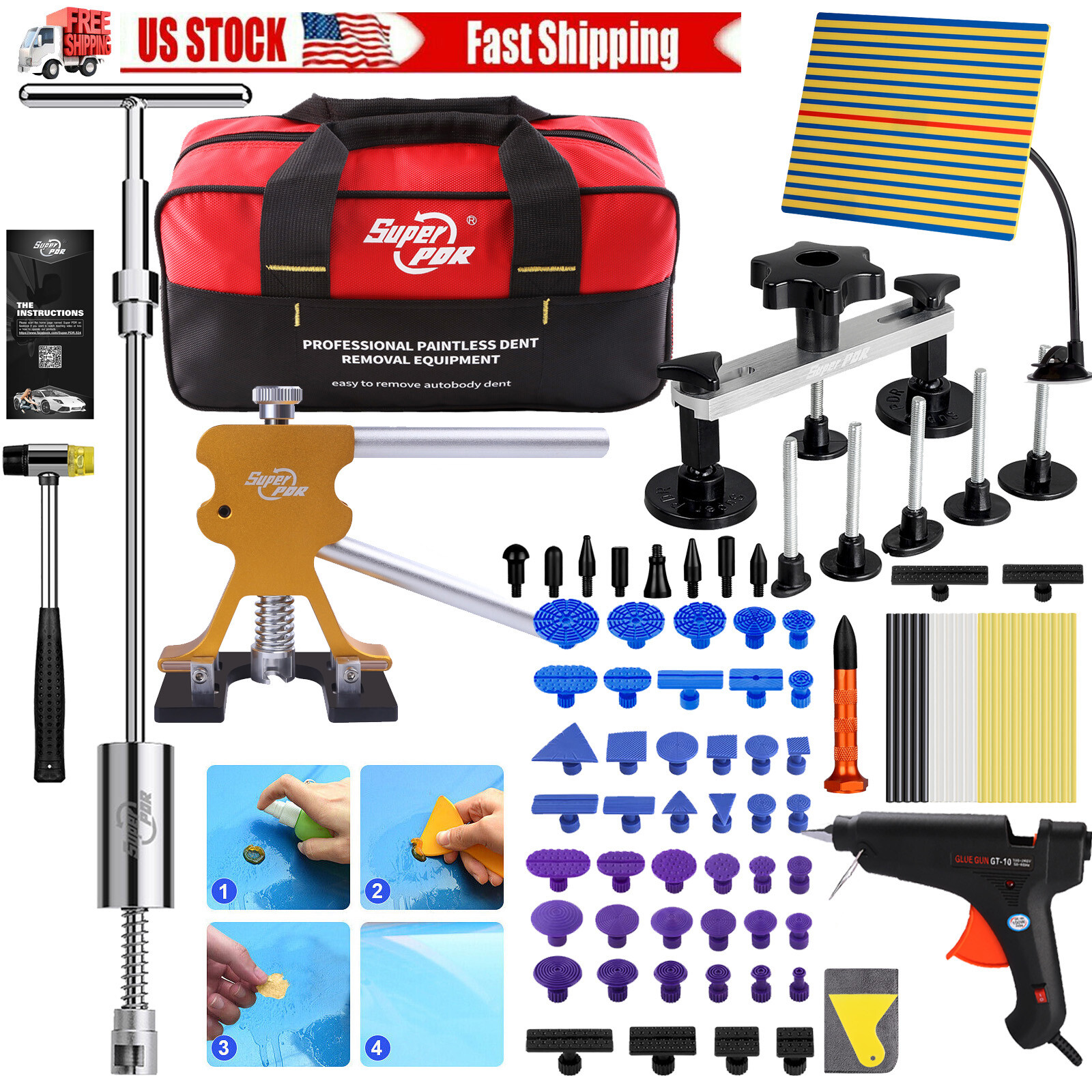 PDR Car Body Dent Puller Bridge Lifter 97PC Paintless Hail Remover Repair Kit US PDR Car Body Dent Puller Bridge Lifter 97PC Paintless Hail Remover Repair Kit US