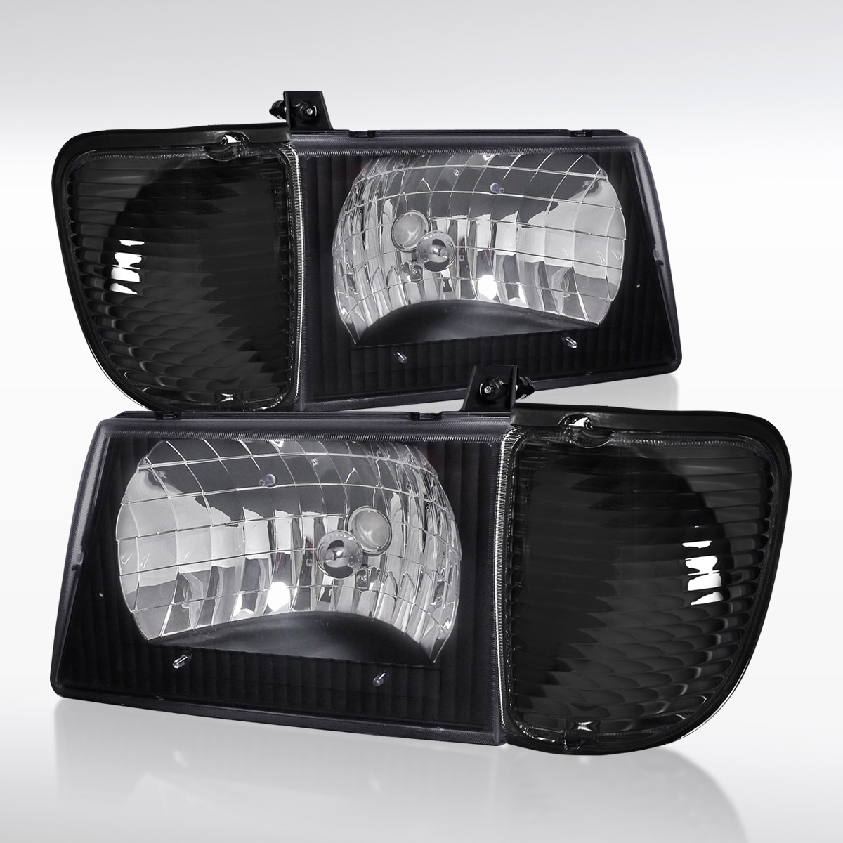 Fit 1992-2006 Ford E150 E250 E350 Econoline Black Headlights+Corner Signal Lamps Fit 1992-2006 Ford E150 E250 E350 Econoline Black Headlights+Corner Signal Lamps