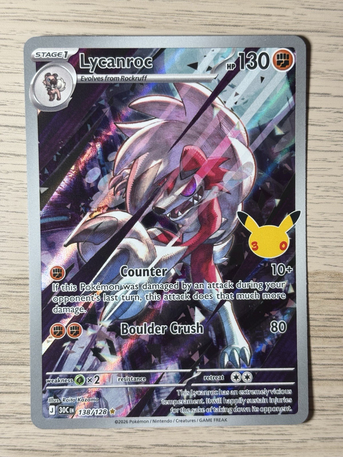 Lycanroc 138/128 30th Celebration Holo Lycanroc 138/128 30th Celebration Holo