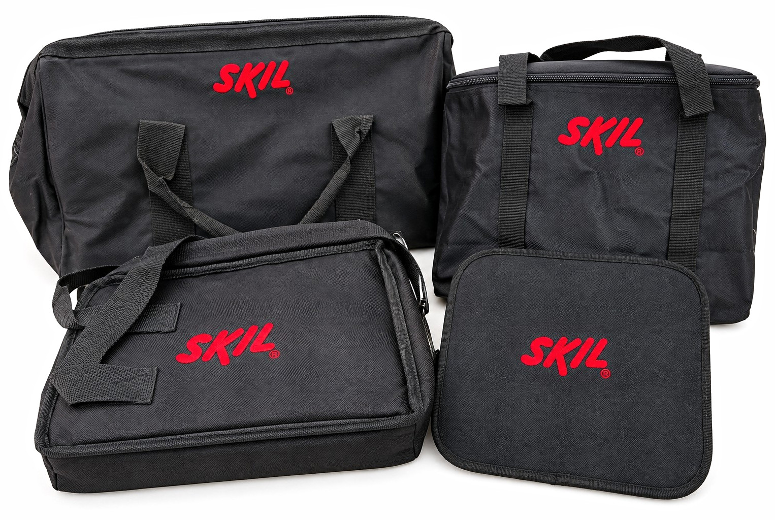 SKIL 4-Piece Fabric Tool Bag Set Black/Red with Handles & Zipper Closure