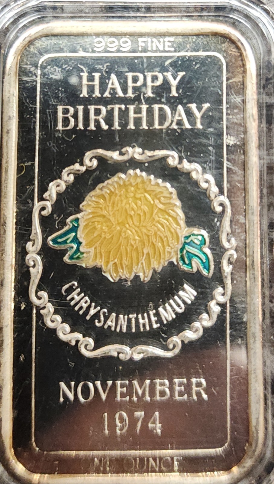 Vintage 1974 Ceeco Mint “Happy Birthday” November 1 Troy Oz .999 Fine Silver Art