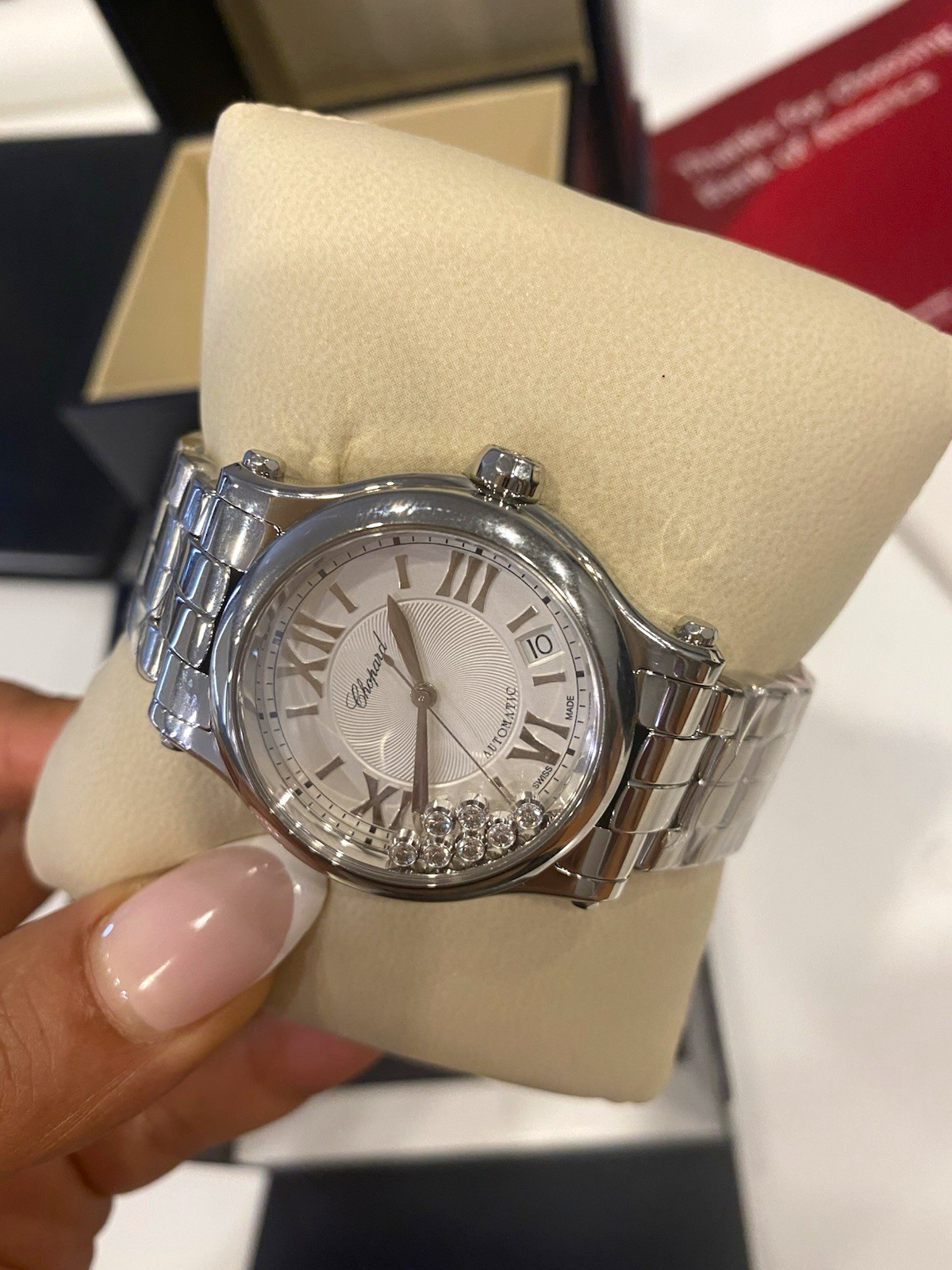 Chopard Happy Sport 31.5mm Auto Silver Dial Diamond Date Box Papers Chopard Happy Sport 31.5mm Auto Silver Dial Diamond Date Box Papers