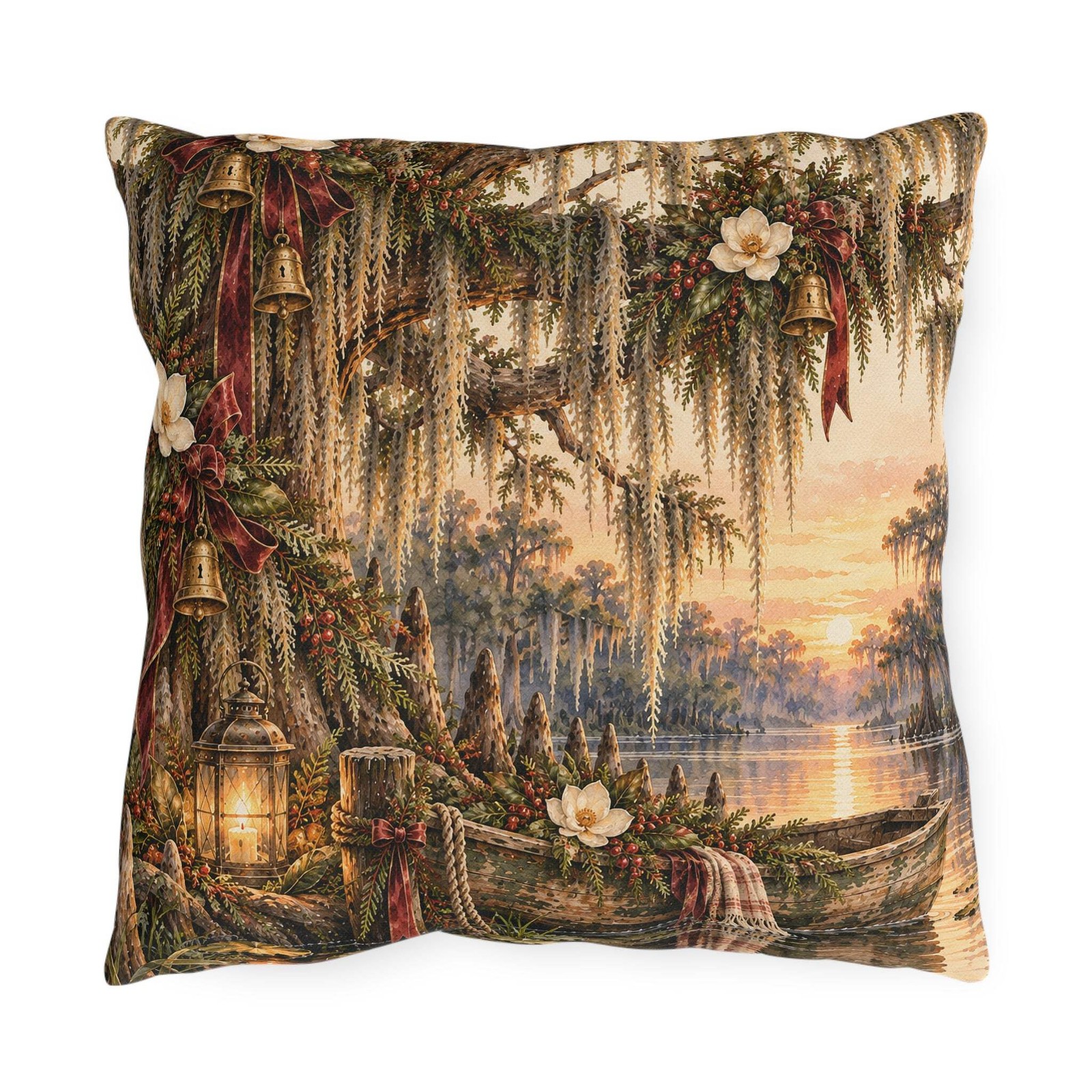 Christmas Beneath the Moss Pillow — Rustic Magnolia & Moss-Laden Tree Scenic Acc