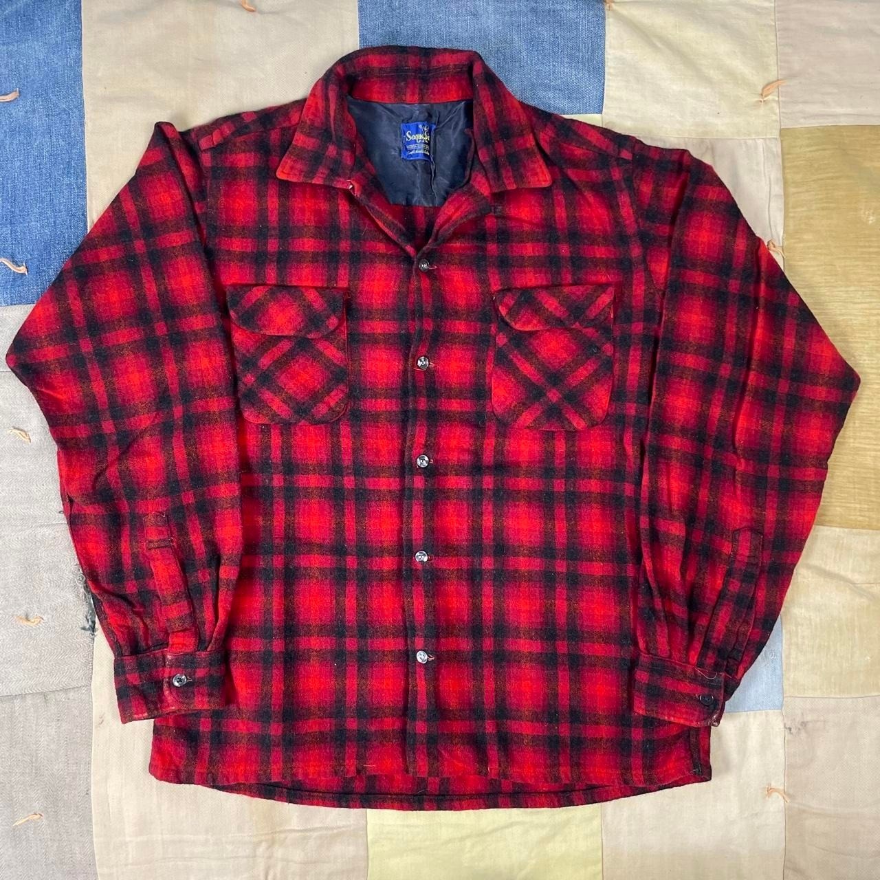 Vtg 60s Sequoia Japan Made Shadow Plaid Loop Collar Wool Flannel Mens Small Vtg 60s Sequoia Japan Made Shadow Plaid Loop Collar Wool Flannel Mens Small