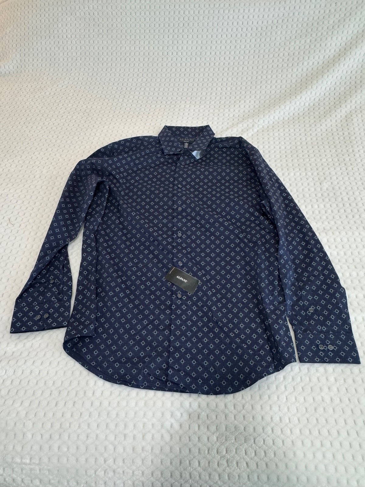 Alfani Mens Shirt New, XL Navy Blue Design Sleeves Button Up Collared