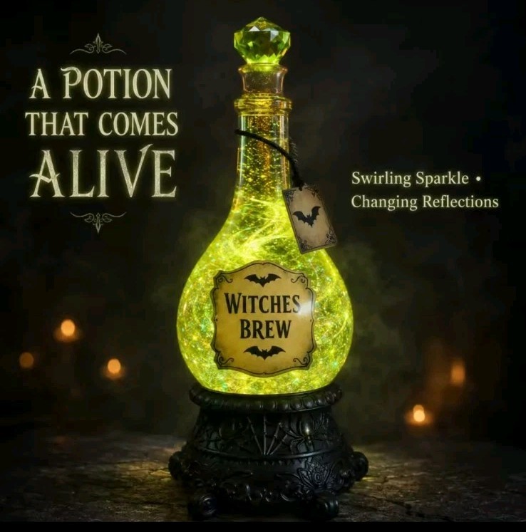 Halloween Witches Brew Potion Bottle Light, Glitter Swirling Decor Lamp