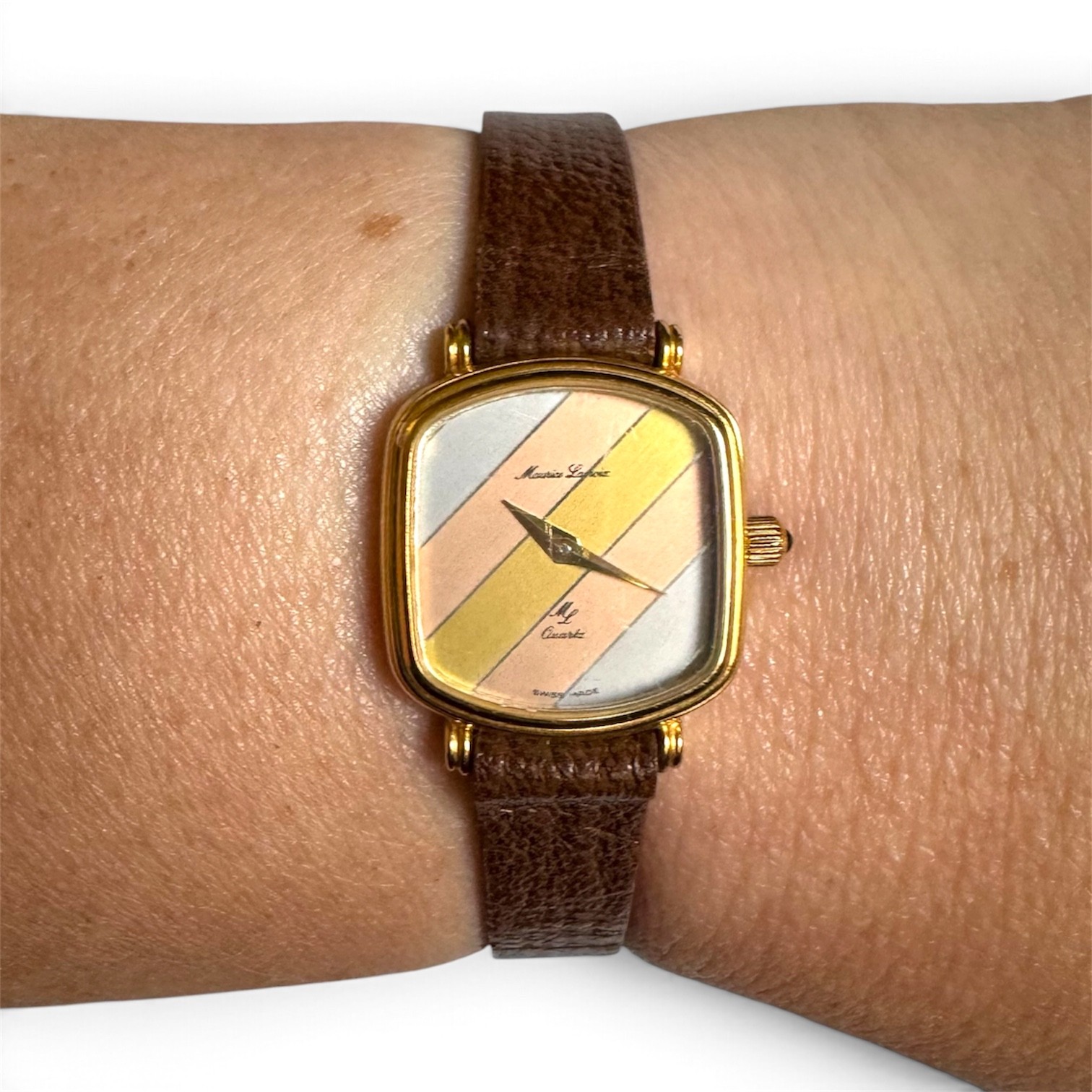 Vtg Maurice Lacroix 18K Gold Plated Stripe Dial Swiss Quartz Watch NEEDS BATTERY Vtg Maurice Lacroix 18K Gold Plated Stripe Dial Swiss Quartz Watch NEEDS BATTERY