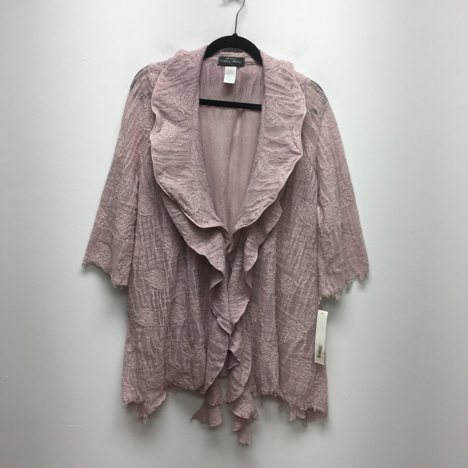 Design Todays Song & Sung Pink Floral Sheer Short Sleeve Open Ruffle Cardigan M Design Todays Song & Sung Pink Floral Sheer Short Sleeve Open Ruffle Cardigan M