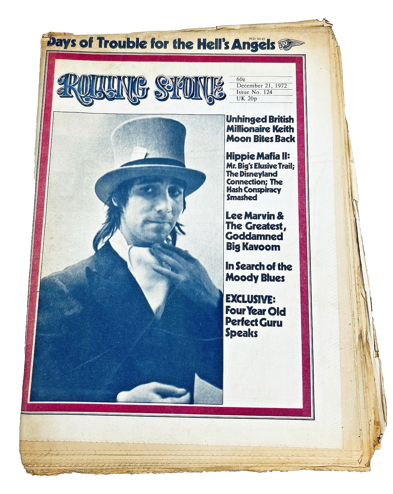 Keith Moon Cover Rolling Stone Magazine #124 Dec 1972 The Who Top Hat Hells Ange Keith Moon Cover Rolling Stone Magazine #124 Dec 1972 The Who Top Hat Hells Ange