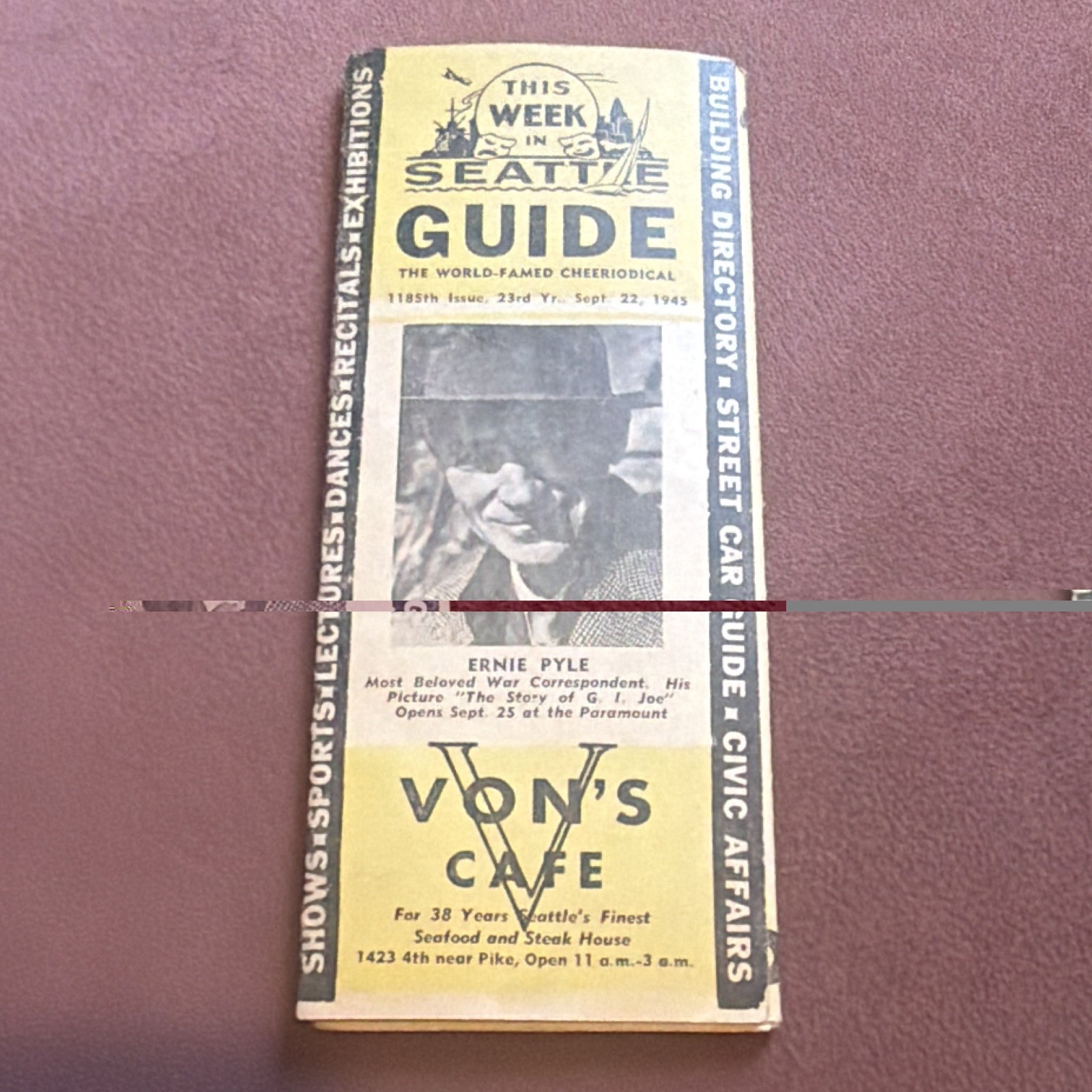 Antique 1945- This Week in Seattle Theater Flyer Guide
