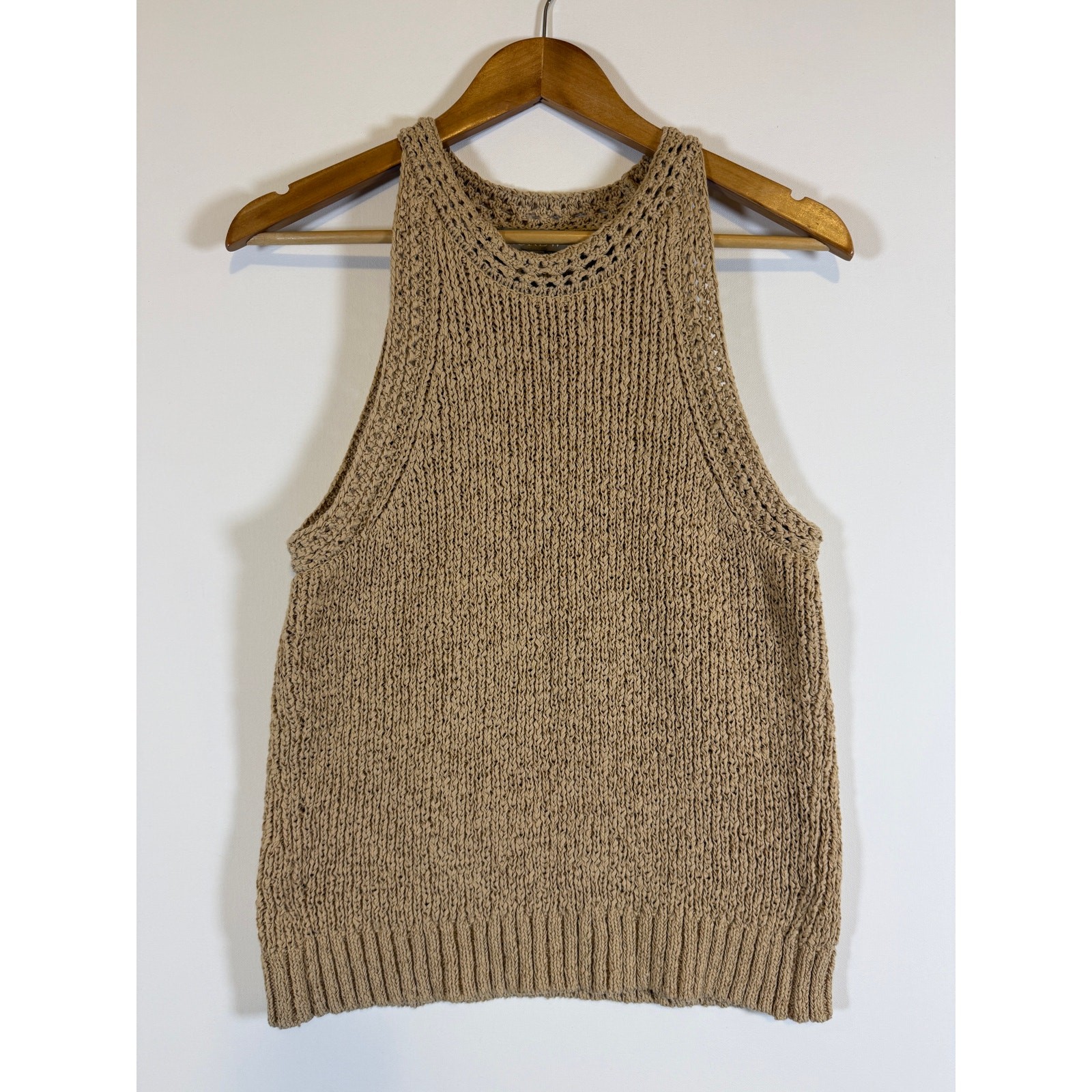 J.Crew Women’s Small Tan Open Knit Sleeveless Sweater Tank Cotton Blend NWOT