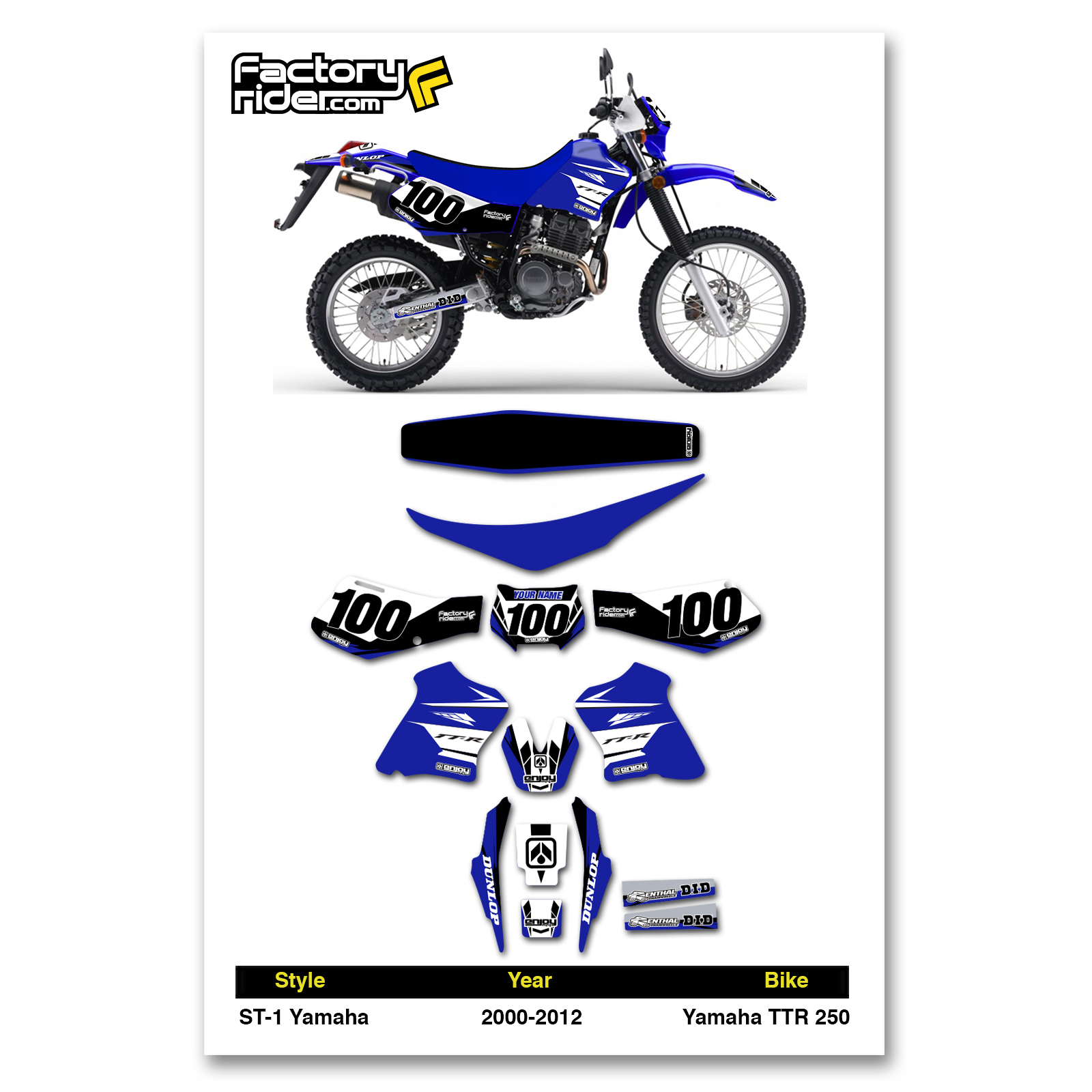 2000-2012 YAMAHA TTR 250 Graphics Kit & Seat Cover - MSG US with NAME & NUMBER 2000-2012 YAMAHA TTR 250 Graphics Kit & Seat Cover - MSG US with NAME & NUMBER
