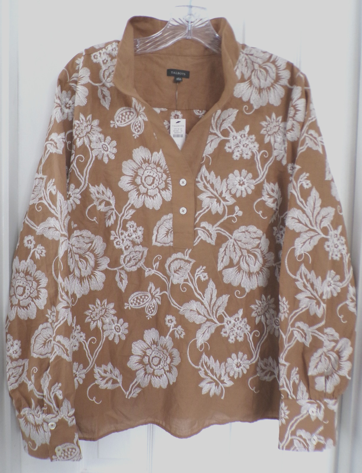 NWT NEW FALL TALBOTS SIZE XL JARDIN EMBROIDERED TOP TOBACCO / WHITE $129.00 NWT NEW FALL TALBOTS SIZE XL JARDIN EMBROIDERED TOP TOBACCO / WHITE $129.00