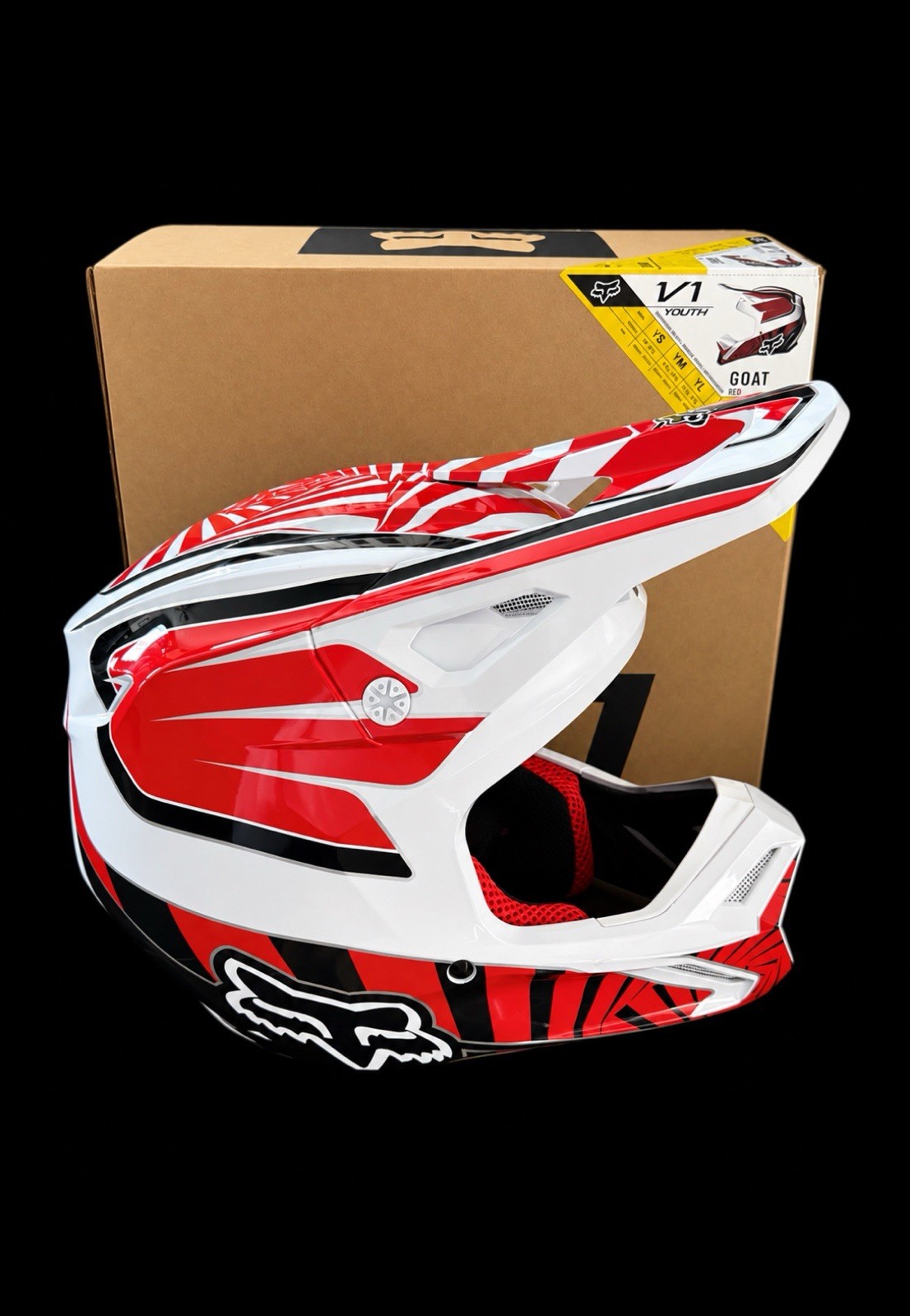 The GOAT Youth Ricky Carmichael Signature FOX Racing V1 MX Helmet Size:Youth Med The GOAT Youth Ricky Carmichael Signature FOX Racing V1 MX Helmet Size:Youth Med