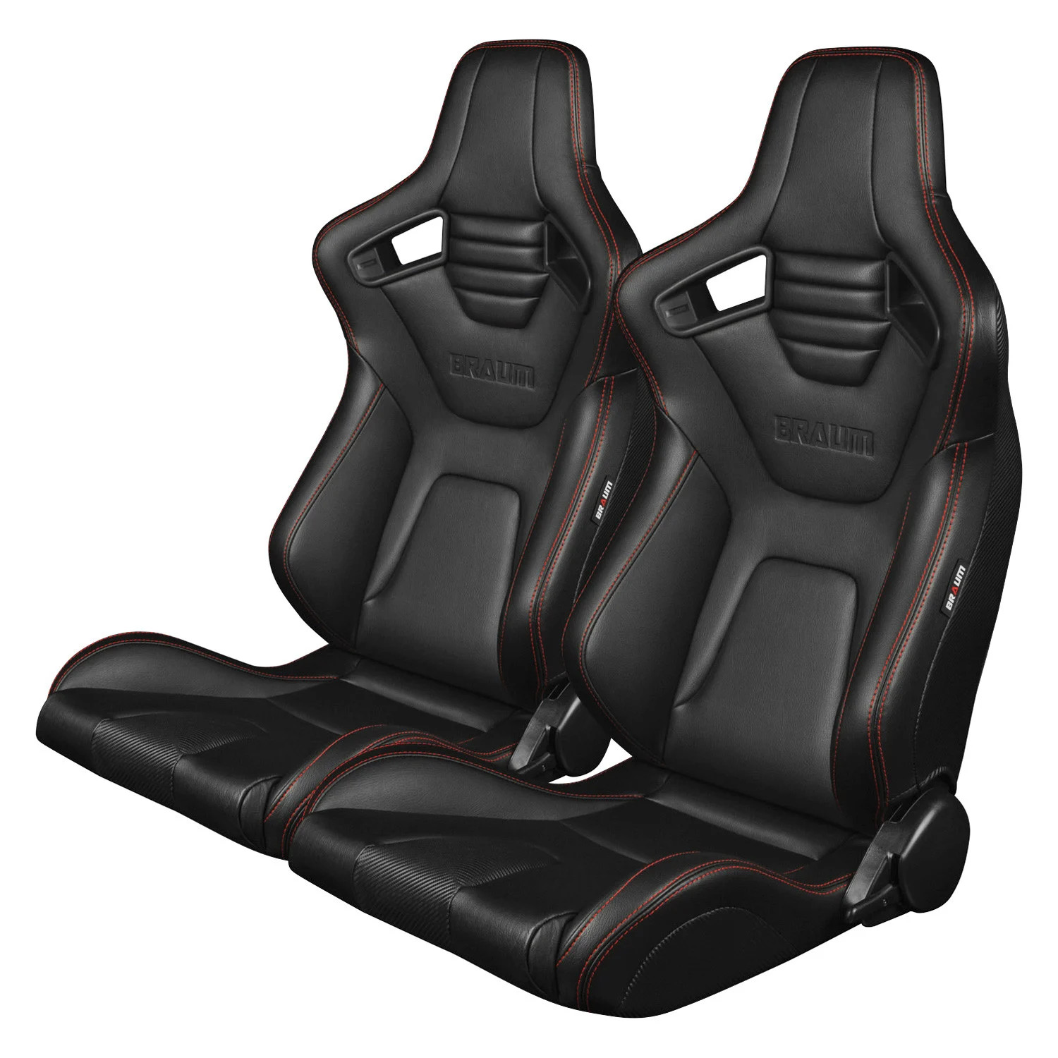 Braum Elite-X Series Black Leatherette Racing Seats w Red Stitching
